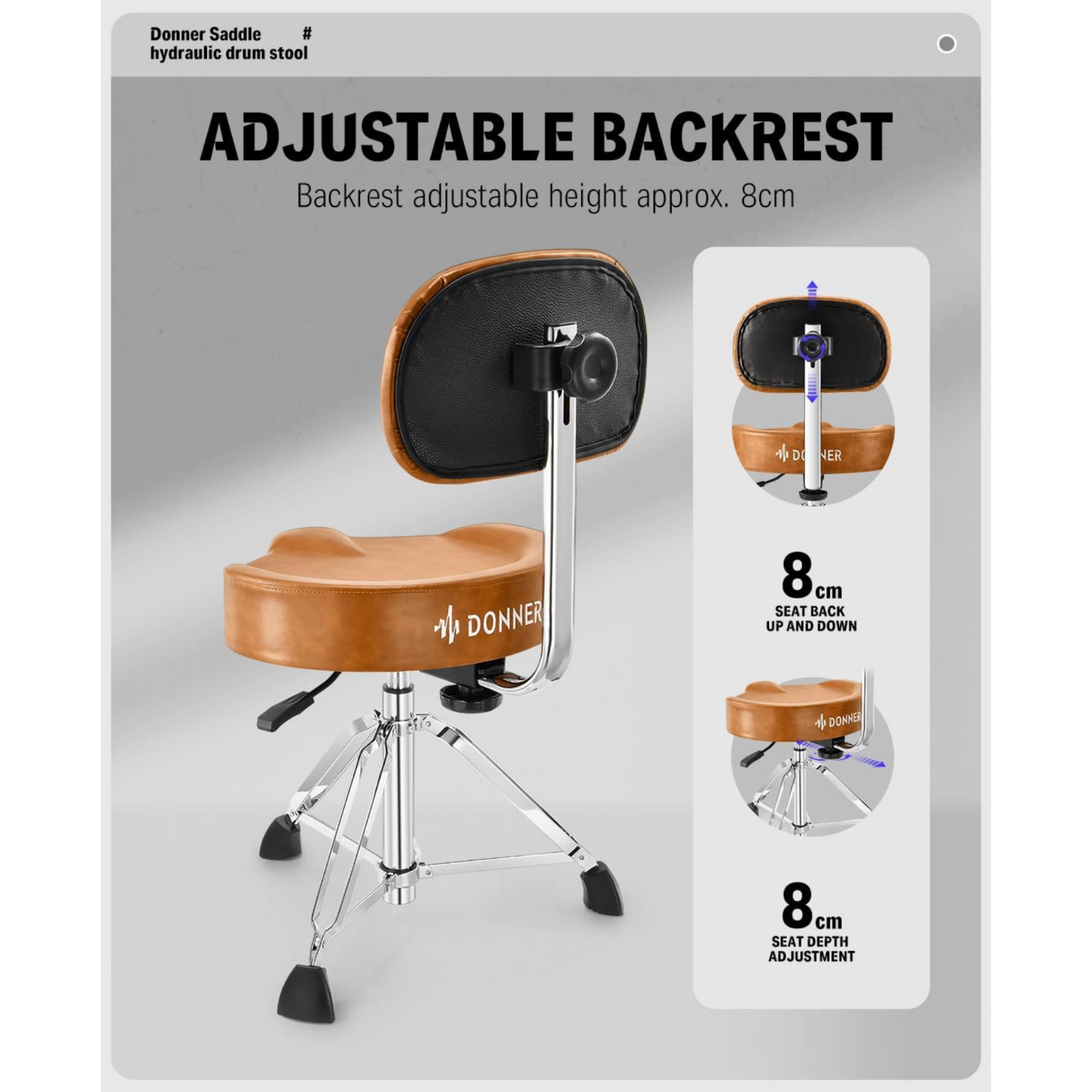 Donner DHT250 Drum Throne with Backrest, Heavy Duty Hydraulic Drum