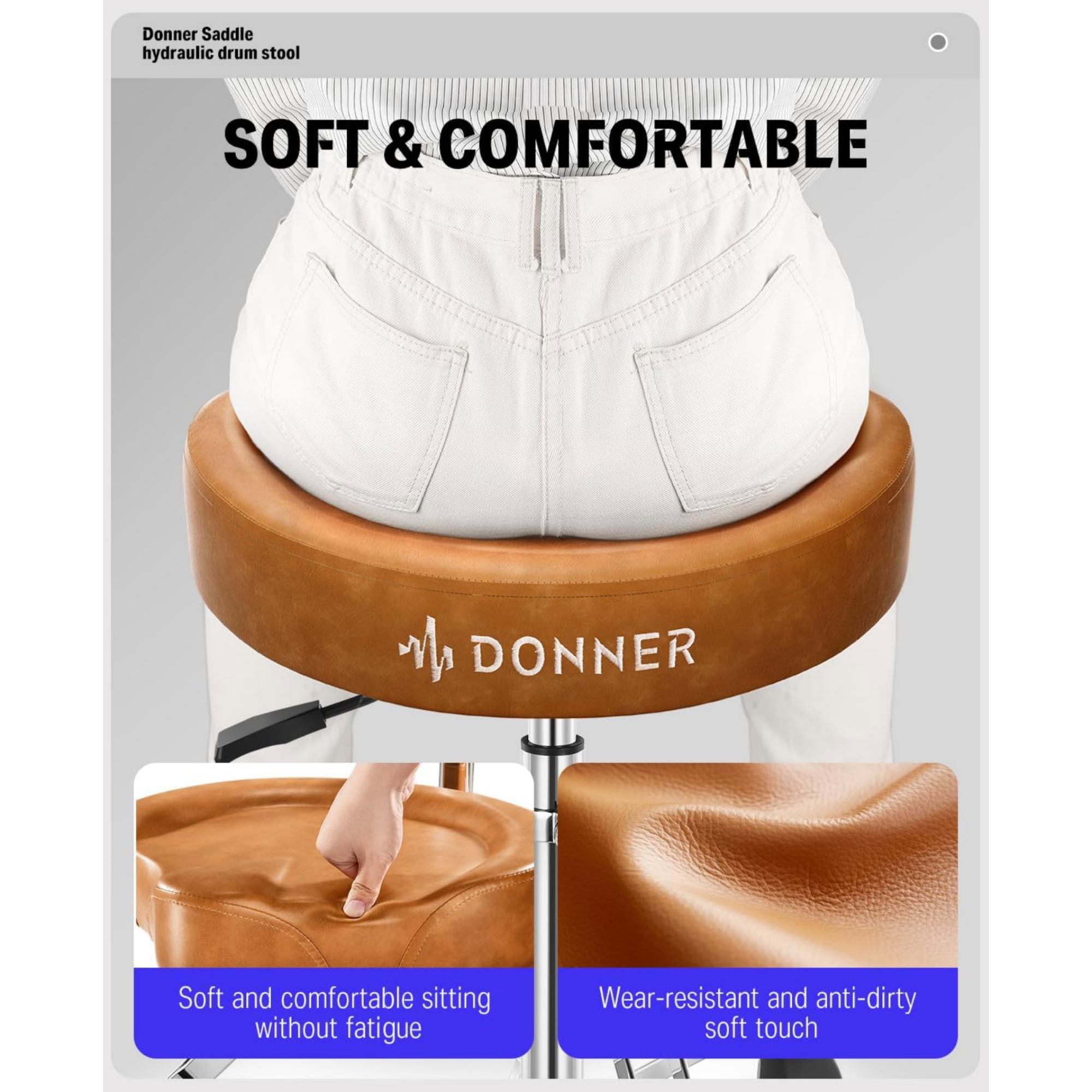 Donner DHT250 Drum Throne with Backrest, Heavy Duty Hydraulic Drum Stool Height Adjustable