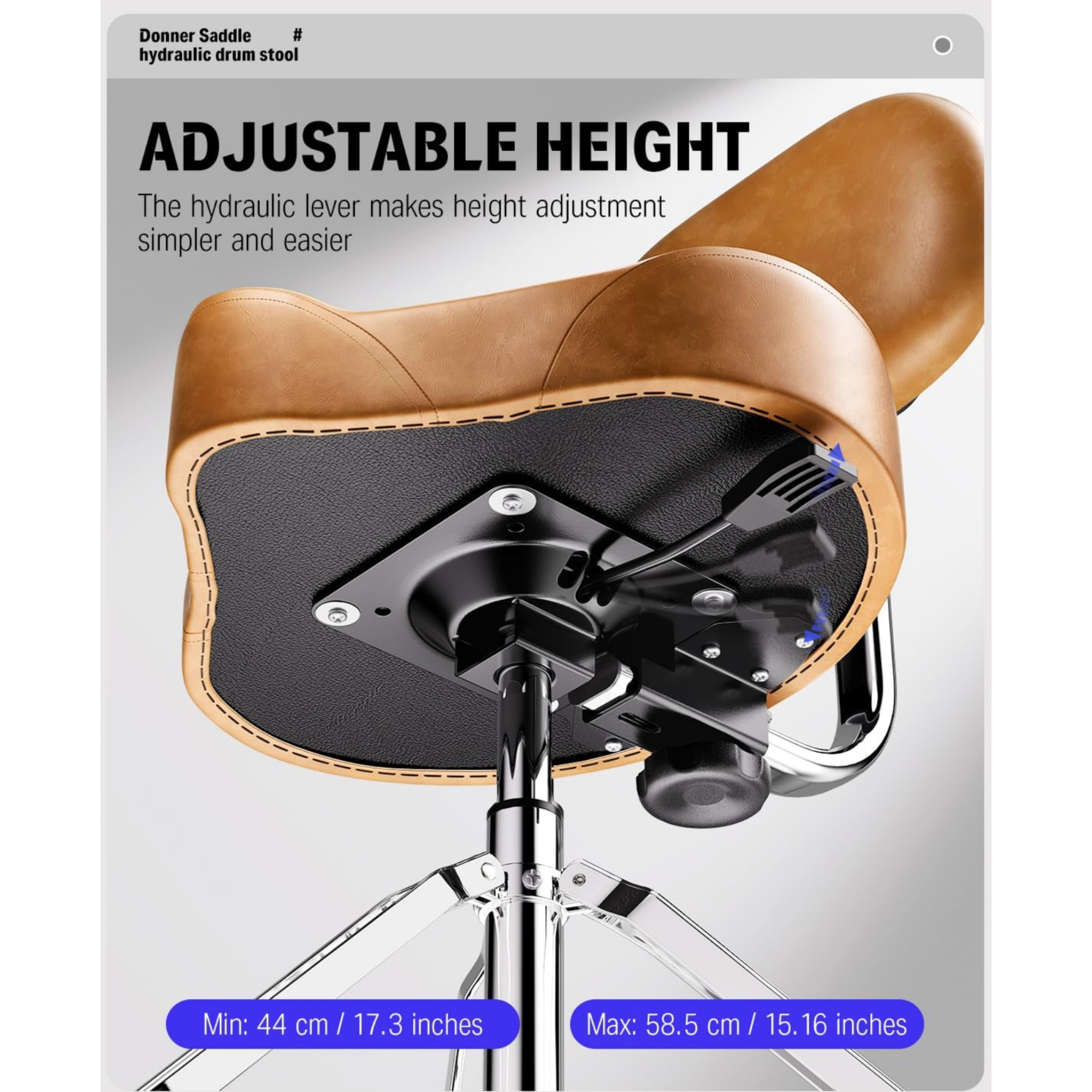 Donner DHT250 Drum Throne with Backrest, Heavy Duty Hydraulic Drum Stool Height Adjustable