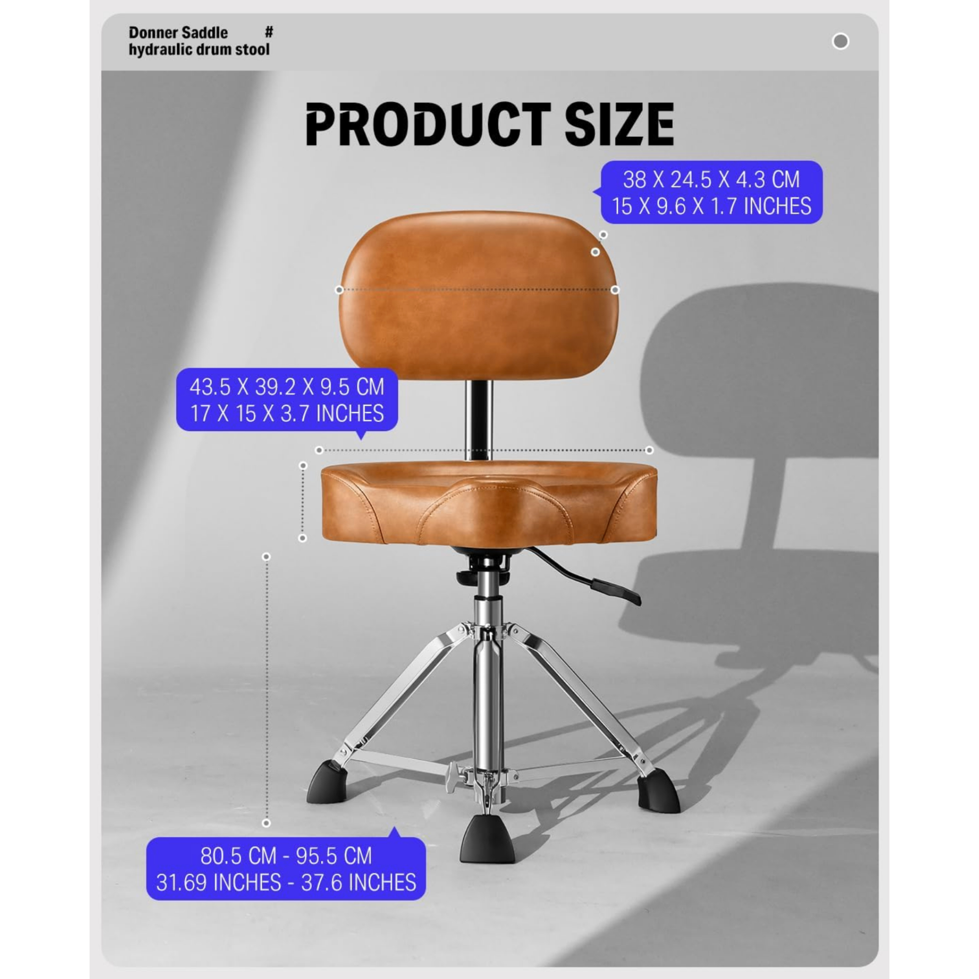Donner DHT250 Drum Throne with Backrest, Heavy Duty Hydraulic Drum Stool Height Adjustable