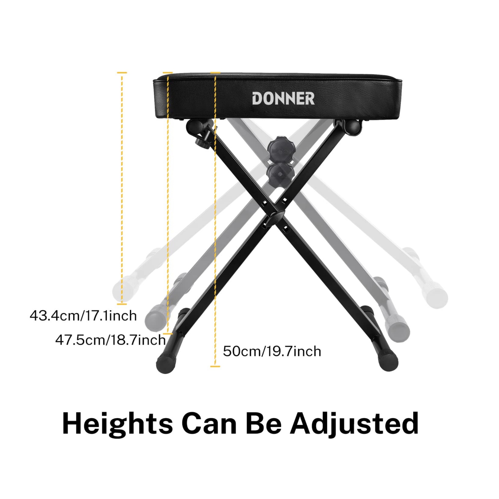 Donner Piano Bench Adjustable Keyboard Bench Portable Stool Collapsible Chair Foldable Seat X-Style 24 Inch Thickness High-Density Sponge Padded Non-Skid Design Black