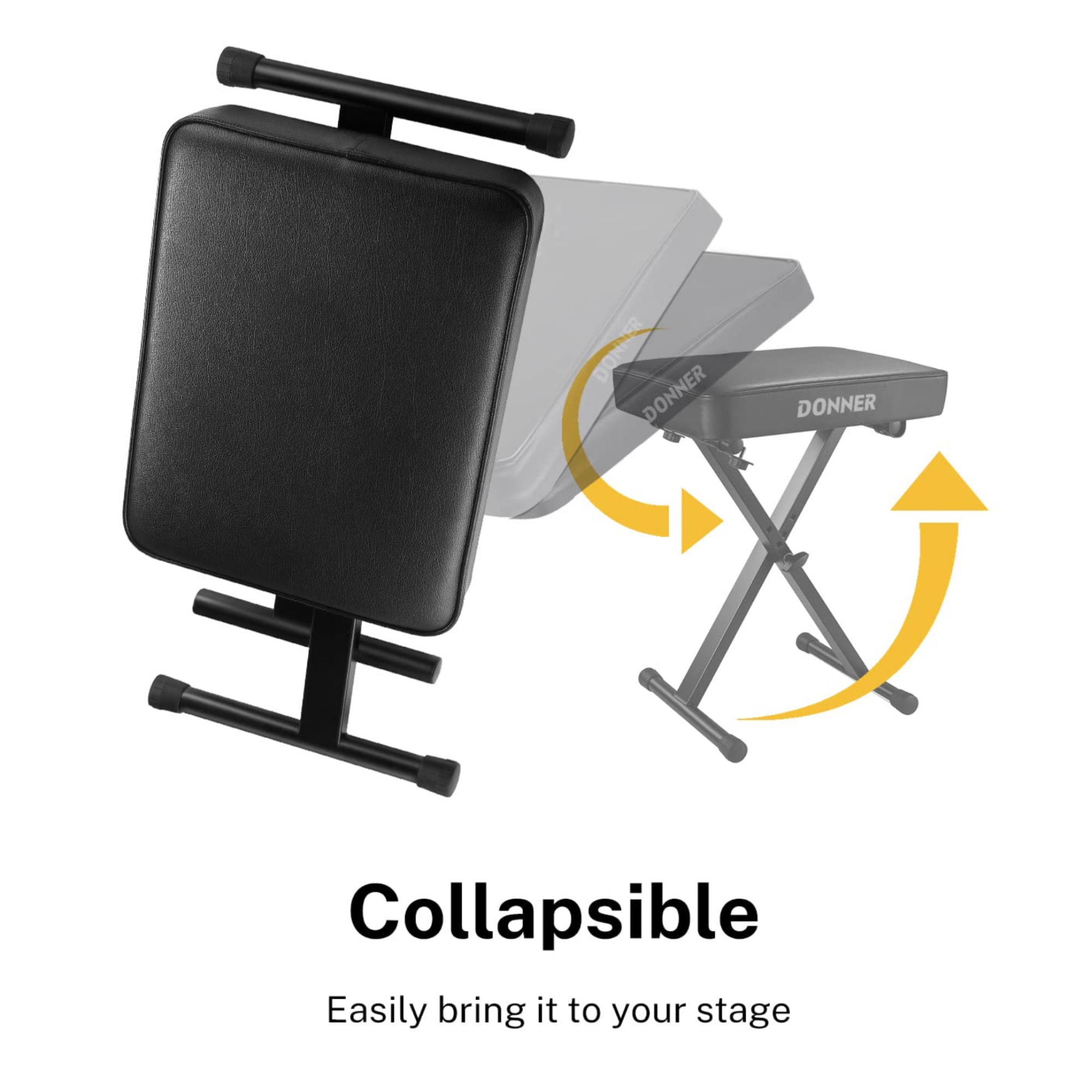 Donner Piano Bench Adjustable Keyboard Bench Portable Stool Collapsible Chair Foldable Seat X-Style 24 Inch Thickness High-Density Sponge Padded Non-Skid Design Black