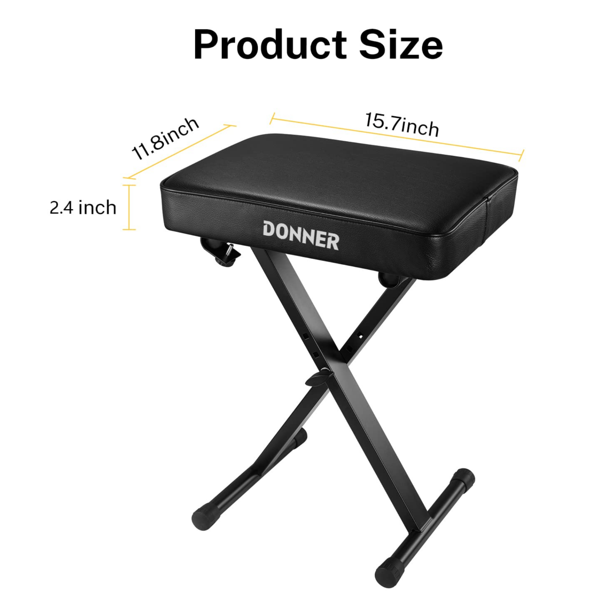 Donner Piano Bench Adjustable Keyboard Bench Portable Stool Collapsible Chair Foldable Seat X-Style 24 Inch Thickness High-Density Sponge Padded Non-Skid Design Black