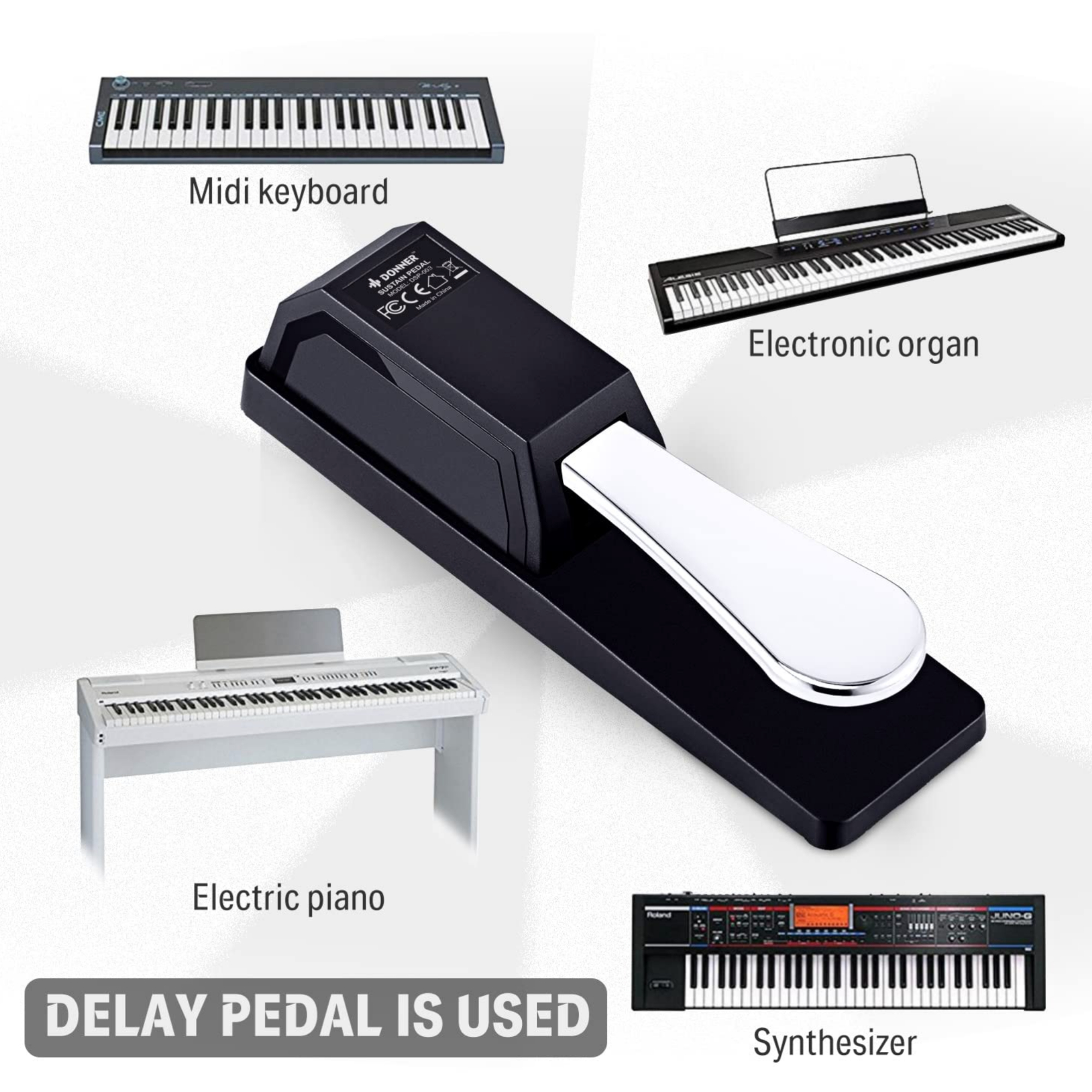 Donner DSP-003 Universal Sustain Pedal with Polarity Switch for MIDI Keyboards Digital Pianos Synth 14 Inch Jack