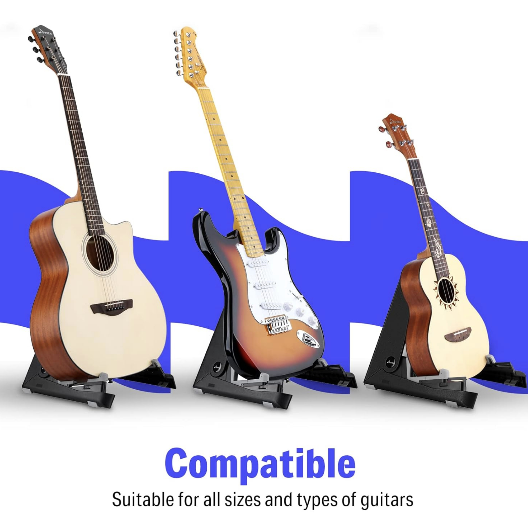 Donner DS-2 Folding Guitar Stand Adjustable Portable Guitar Holder with Silicone Pads for Acoustic Electronic Guitar Ukulele Electric Bass
