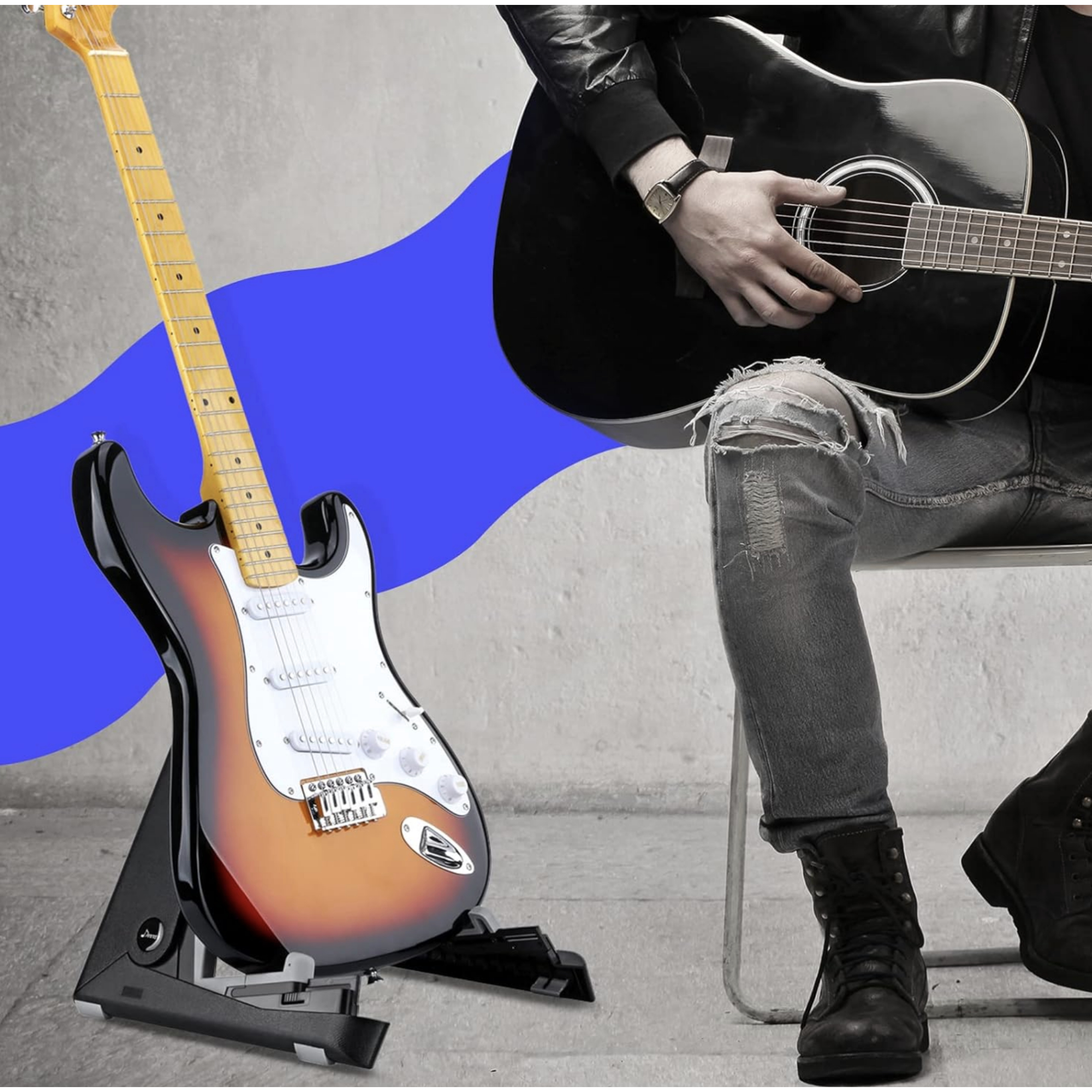 Donner DS-2 Folding Guitar Stand Adjustable Portable Guitar Holder with Silicone Pads for Acoustic Electronic Guitar Ukulele Electric Bass