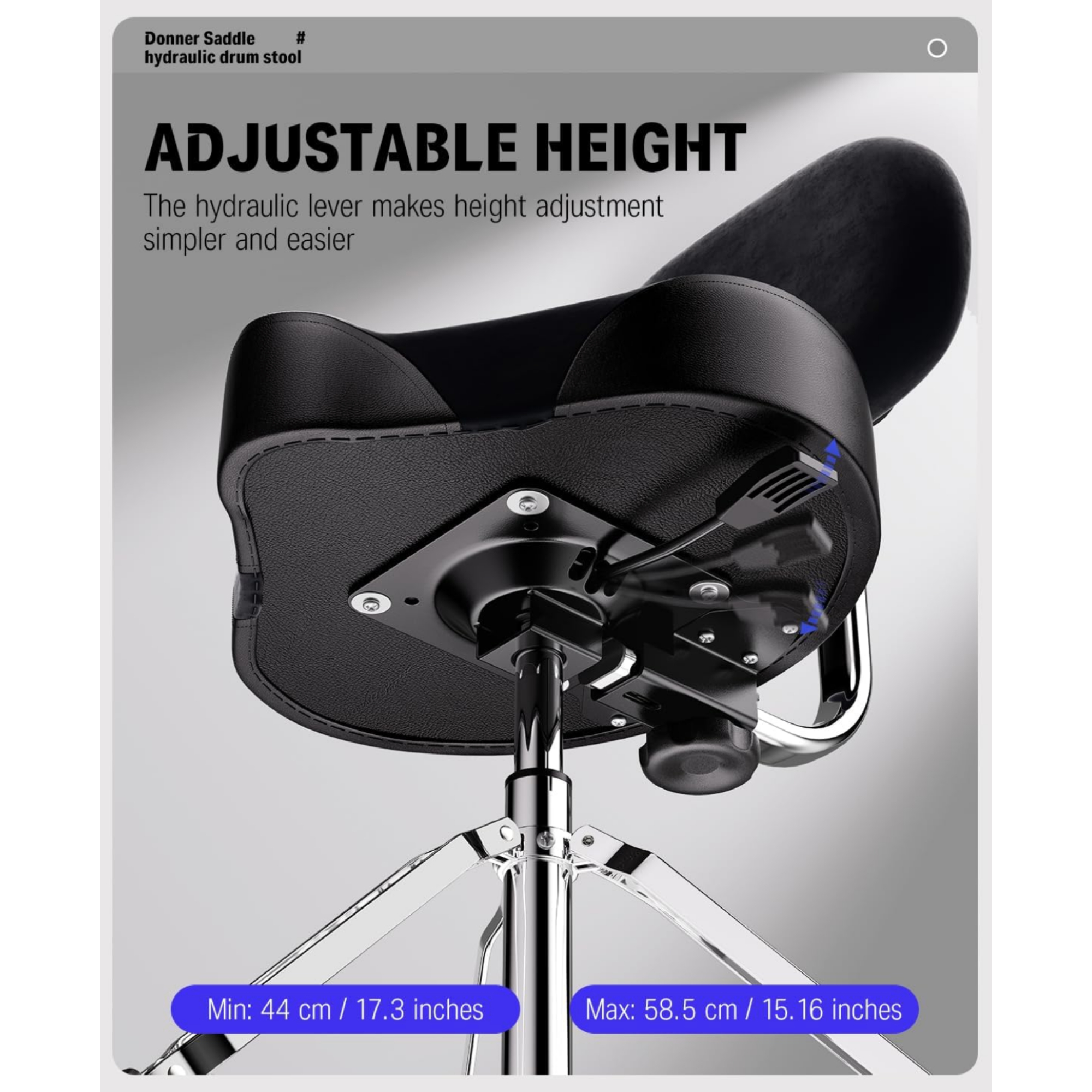 Donner DHT250 Drum Throne with Backrest Heavy Duty Hydraulic Drum Stool Height Adjustable Motorcycle Style Drum Seat Saddle Drum Throne for Adults Drummers Black