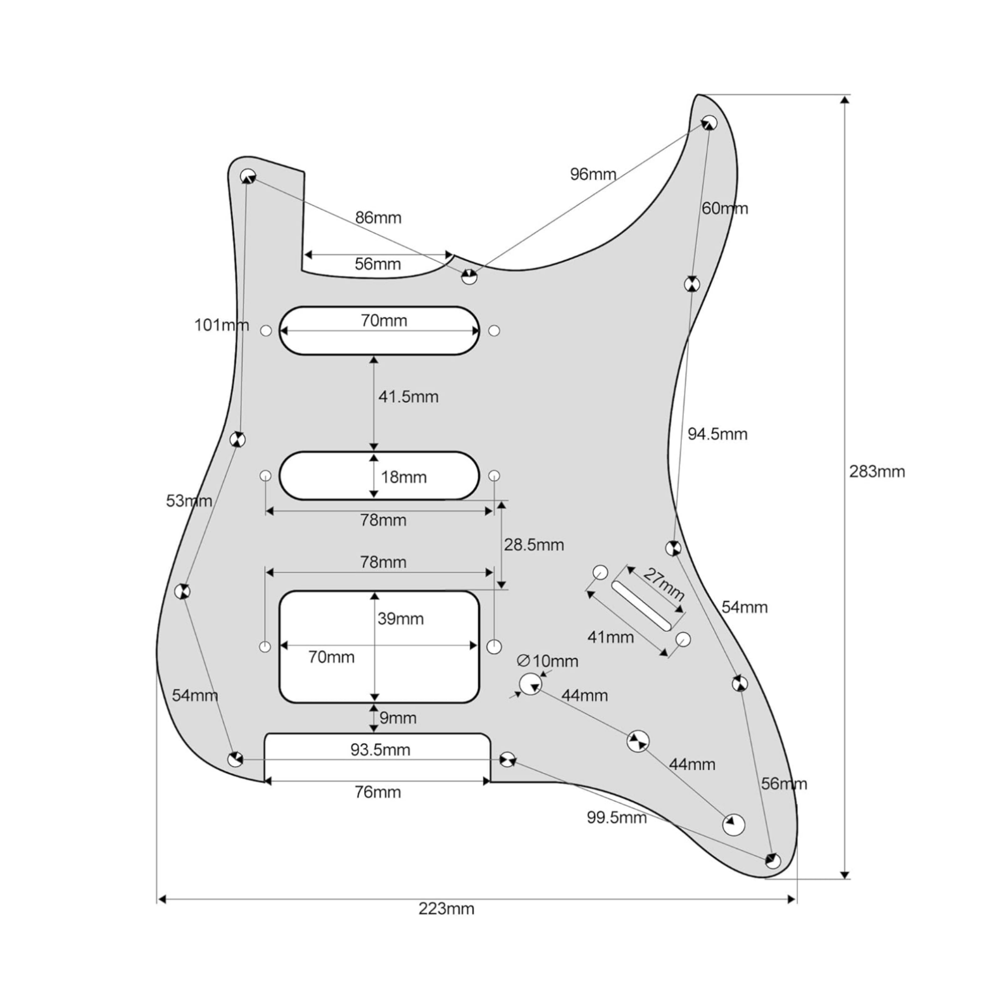 Strydom HSS 11 Hole Guitar Strat Pickguard Black for Fender USAMexican Made Standard Stratocaster Modern Style 3Ply