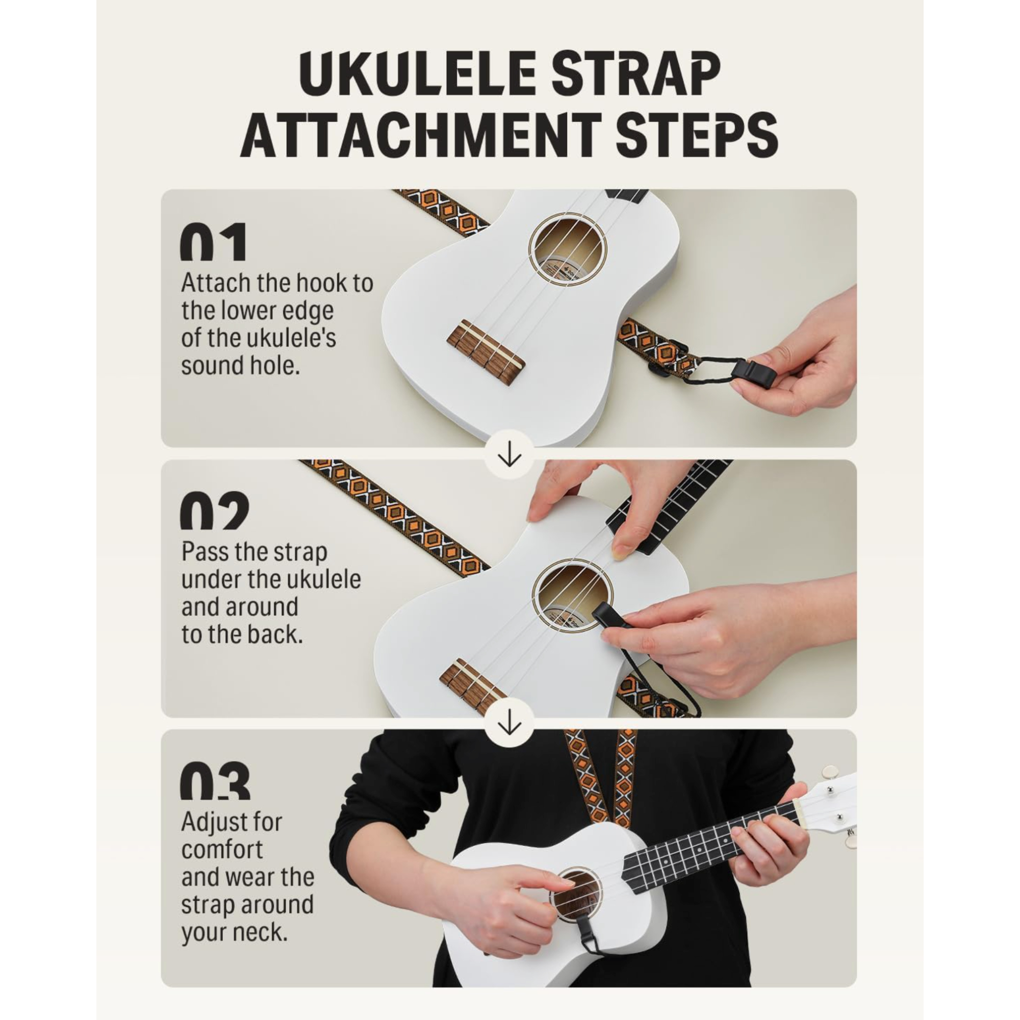 Donner Soprano Ukulele for Beginner 21 Inch Matte Ukulele Beginner Kit with Bag Strap Tuner Strings Picks Cloth Free Online Lessons White