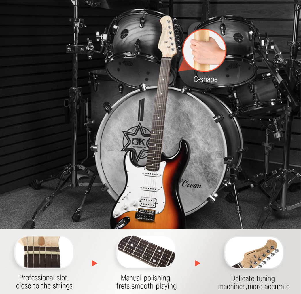 Donner Lefty DST-100SL 39 Inch Full Size Electric Guitar Kit Solid Body Sunburst Beginner Starter with Amplifier Bag Capo Strap String Tuner Cable Picks