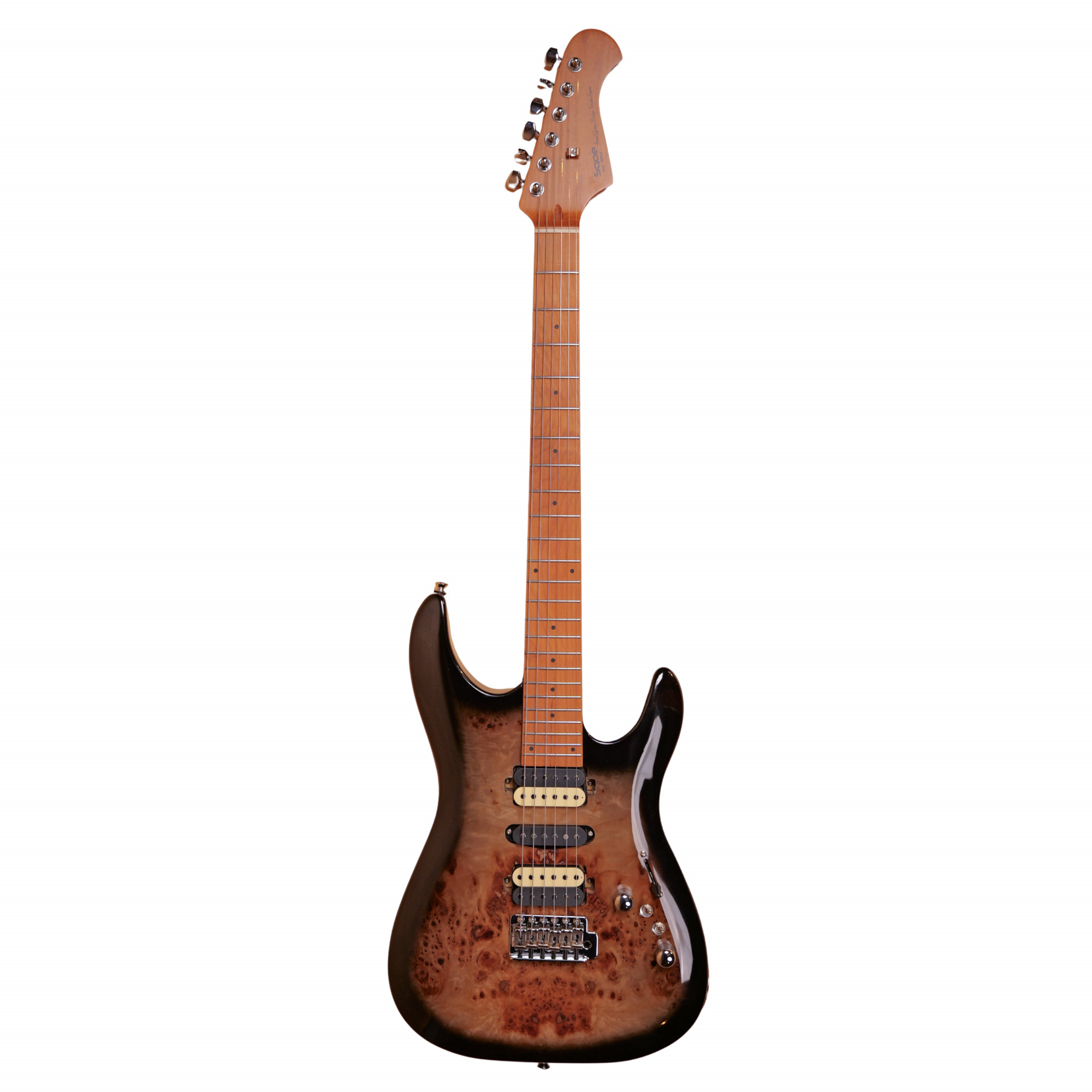SQOE SEIB550 Shadow Burl HSH Alnico 5 Roasted Maple