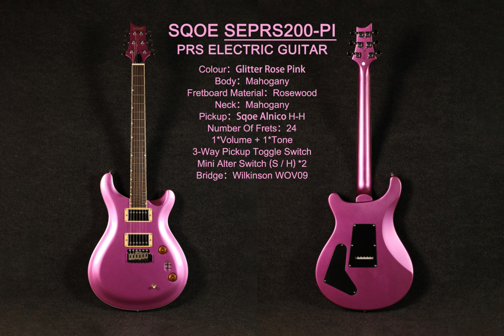 Image of SQOE SE200 Glitter Rose Pink Electric Guitar - Wilkinson Tremolo, HH Coil-Split