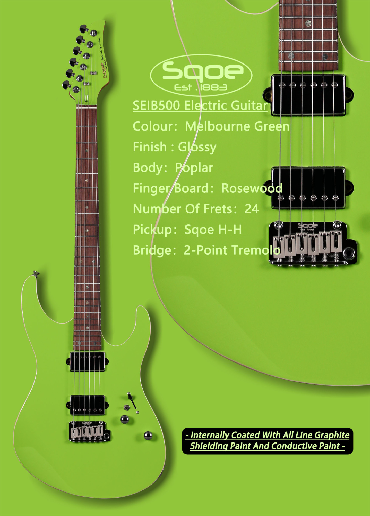 SQOE SEIB500 Melbourne Green front view with specifications