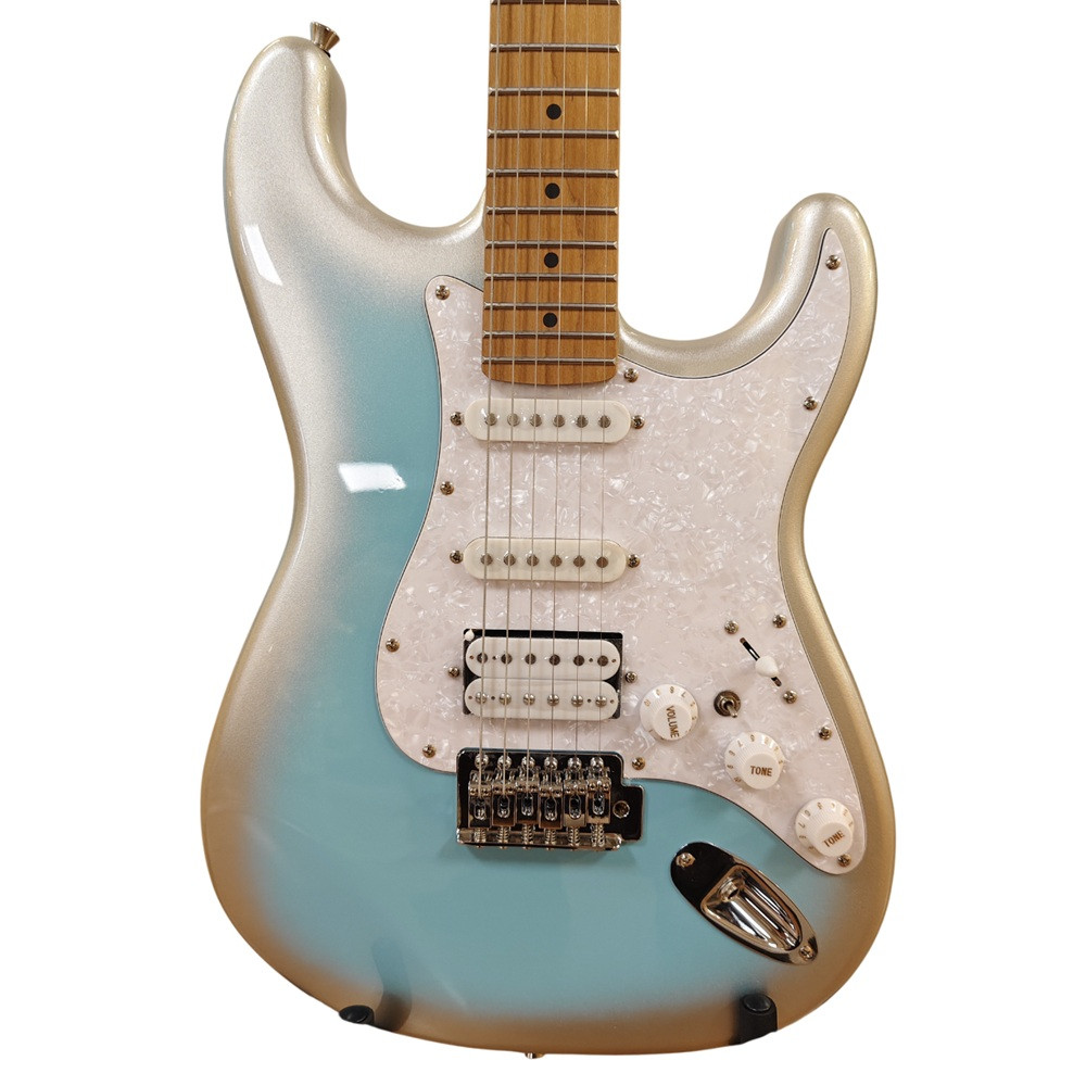 SQOE SEST610 Ice Flower Blue Ice Flower Blue body HSS pickups and white pearl pickguard