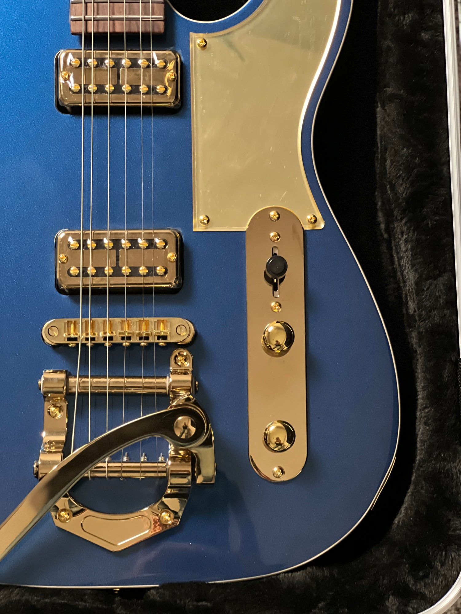 SQOE SETL1000FR Deep Sea Blue gold Alnico humbuckers and control plate