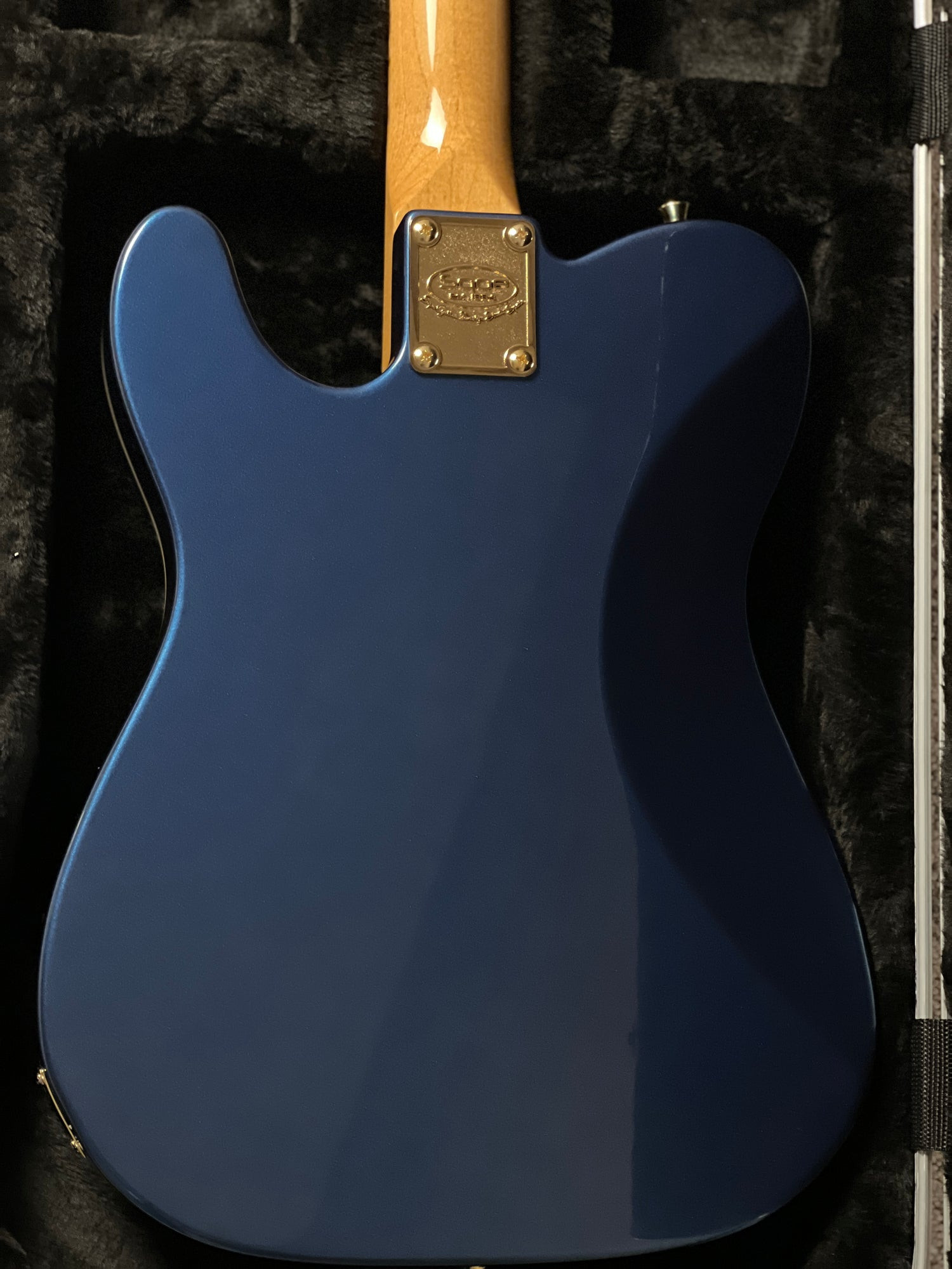 SQOE SETL1000FR Deep Sea Blue gloss back of body and gold neck plate