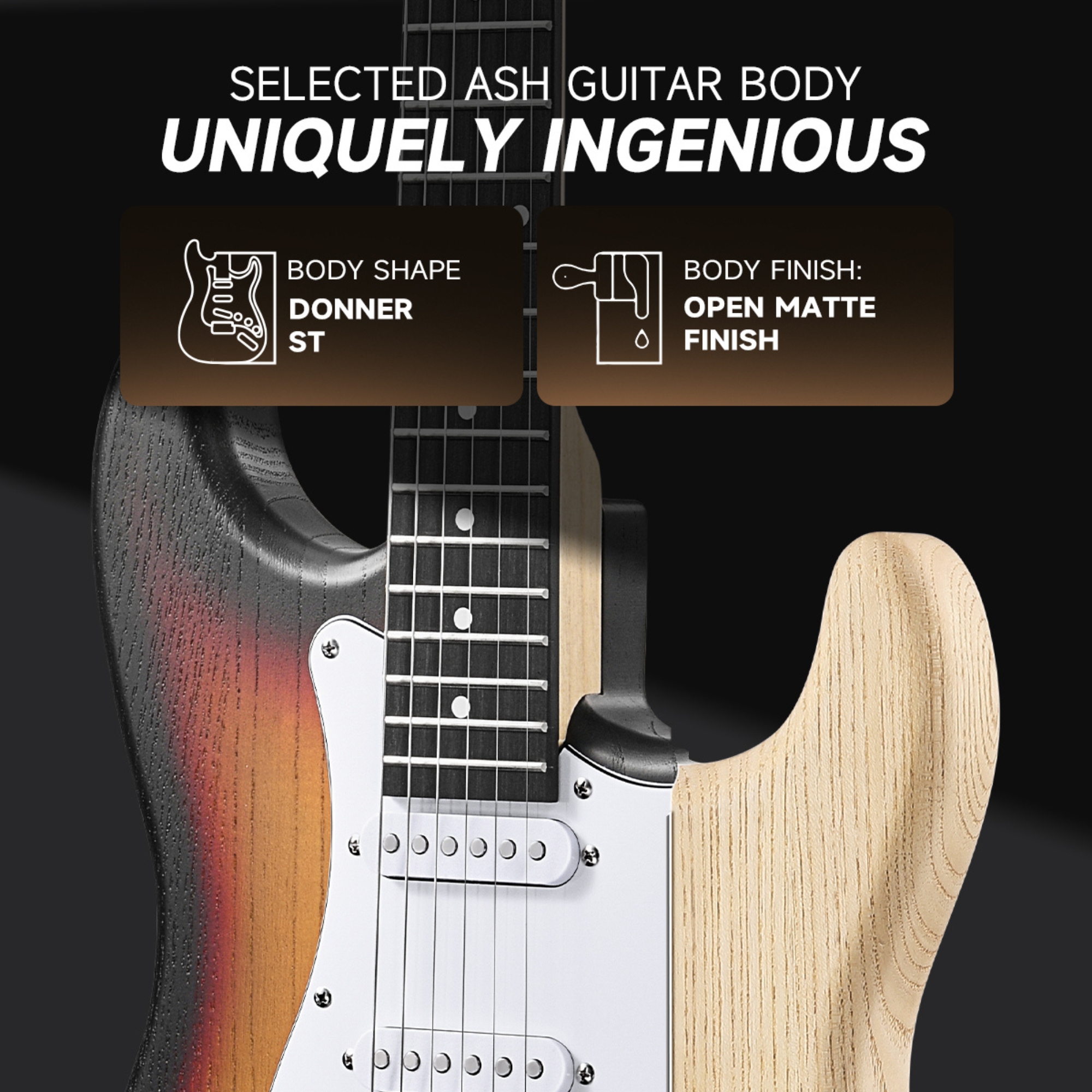 DONNER DST-80 Sunburst Electric Guitar 39 Beginner Electric Guitar Kit with Amp Classic SSS Pickup Complete with Gig Bag Tuner Capo Strap Picks