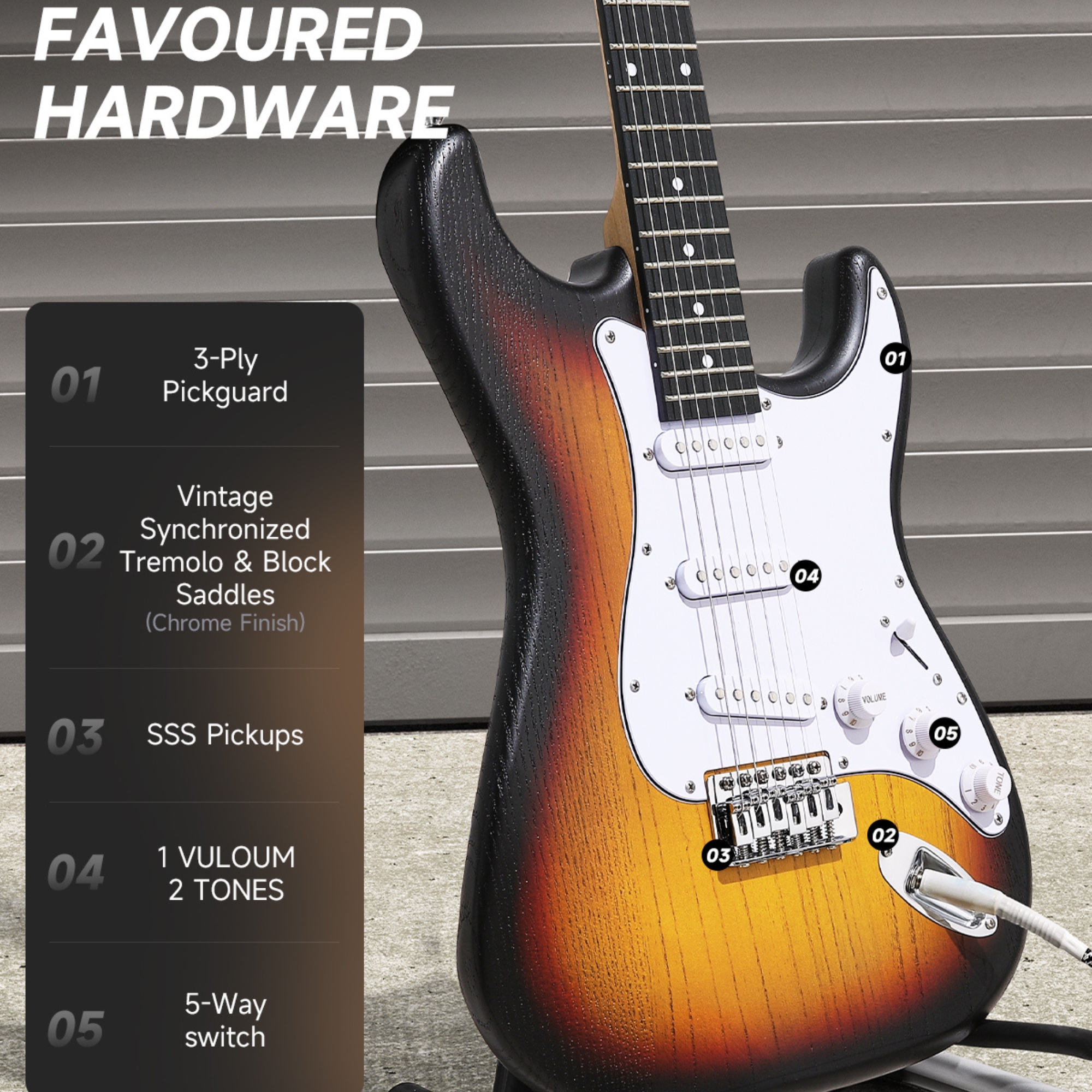 DONNER DST-80 Sunburst Electric Guitar 39 Beginner Electric Guitar Kit with Amp Classic SSS Pickup Complete with Gig Bag Tuner Capo Strap Picks