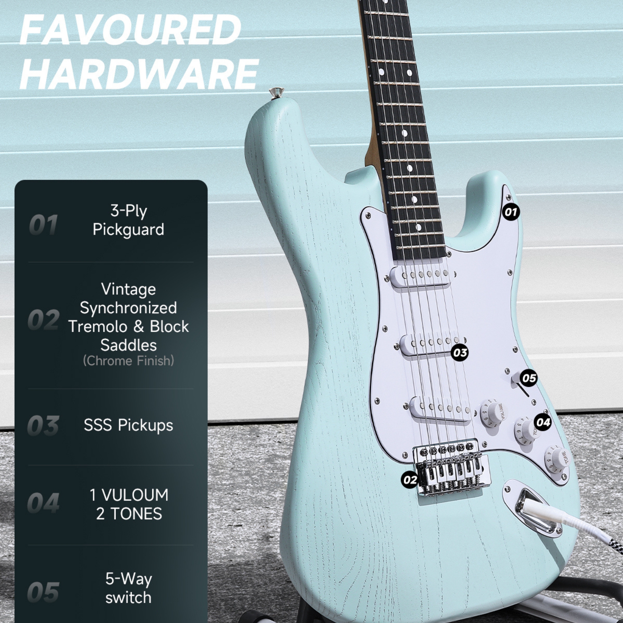 DONNER DST-80 Surf green Electric Guitar 39 Beginner Electric Guitar Kit with Amp Classic SSS Pickup Complete with Gig Bag Tuner Capo Strap Picks