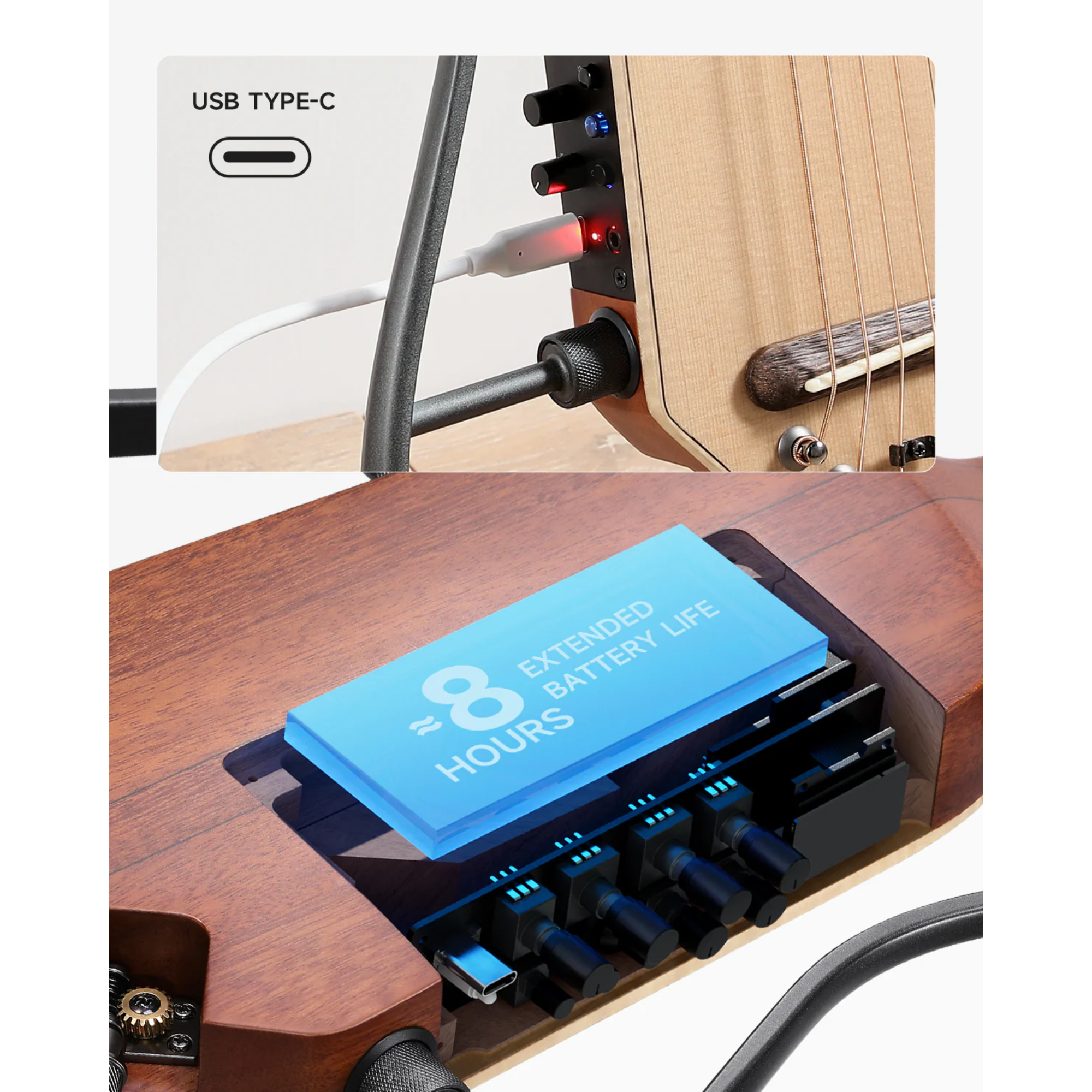 Donner HUSH-I PRO Natural Acoustic-Electric Travel Guitar Kit with onboard Effects