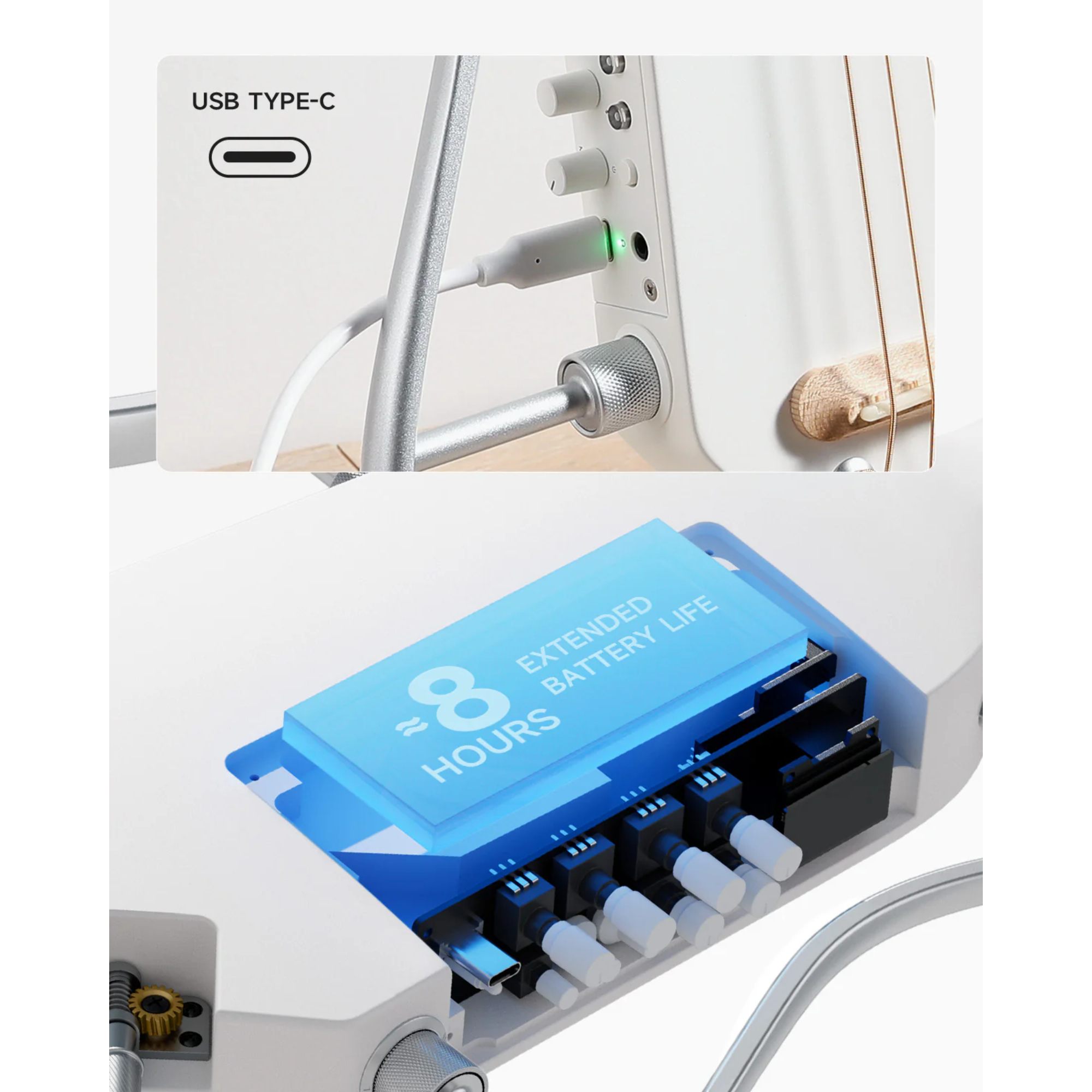 Donner HUSH-I PRO White Acoustic-Electric Travel Guitar Kit with onboard Effects