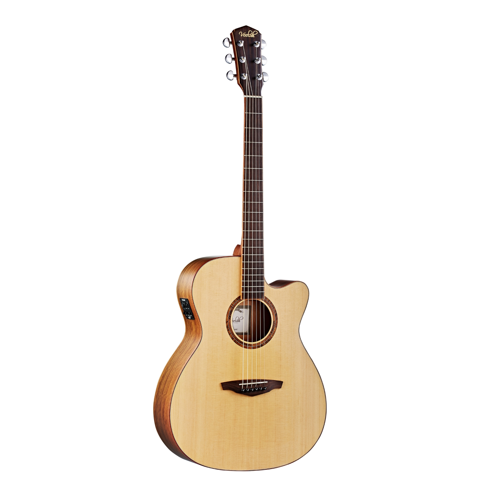 Veelah V3-OMCE semi-acoustic guitar with Fishman presysII and elixir strings