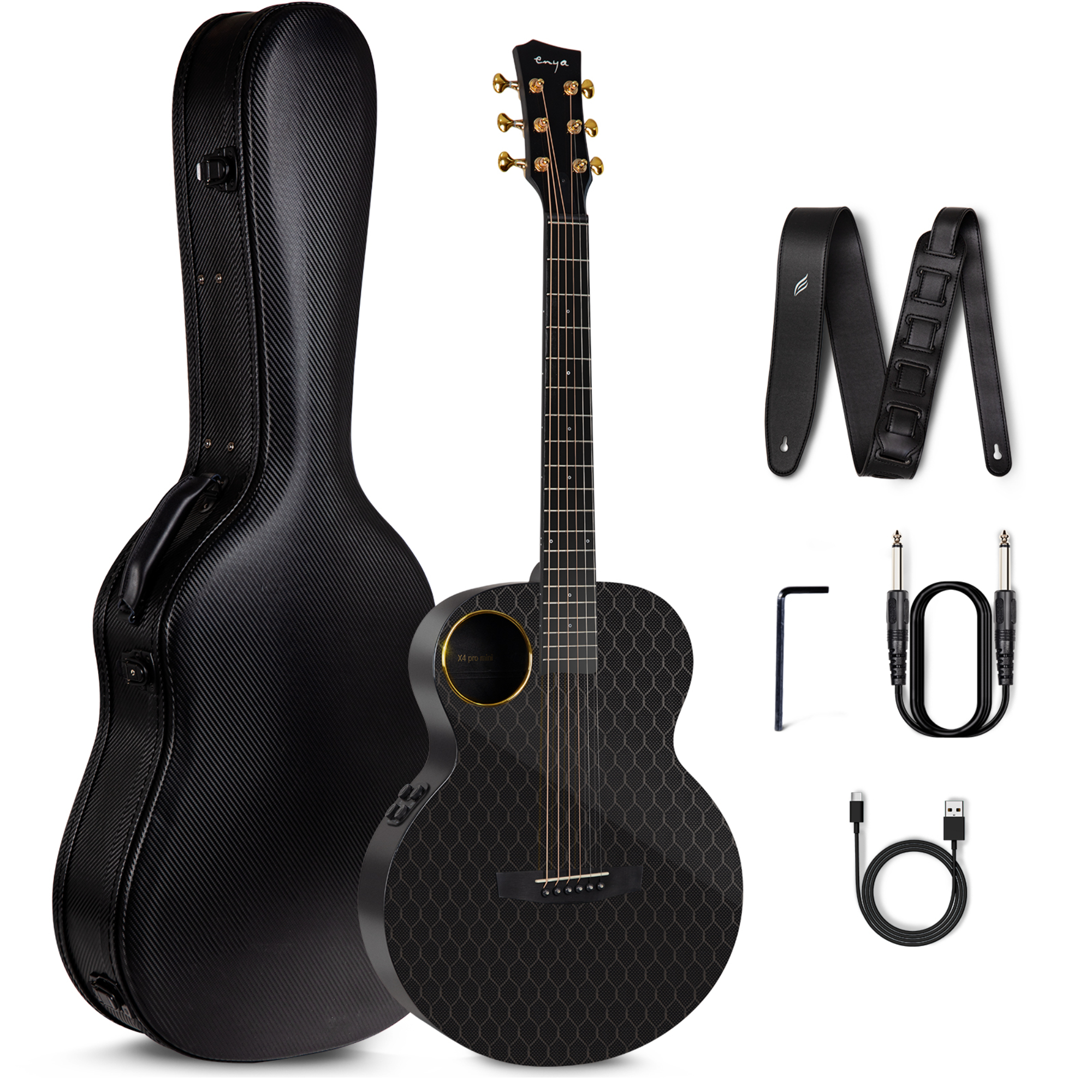 X4 PRO MINI 36 EQ TransAcoustic Guitar- Black Glossy with Hard case
