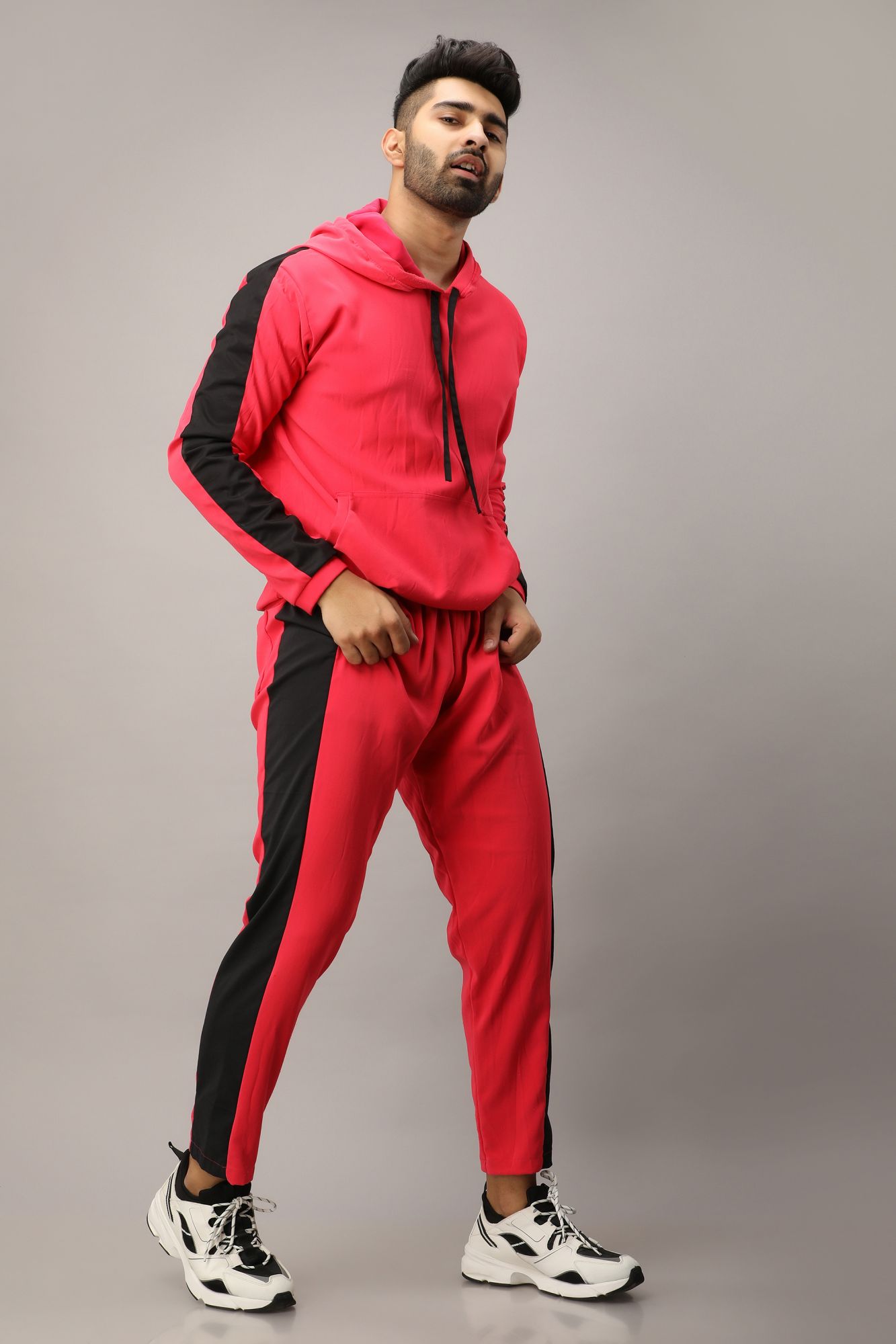 Mens Pink Side Taped Hoodie