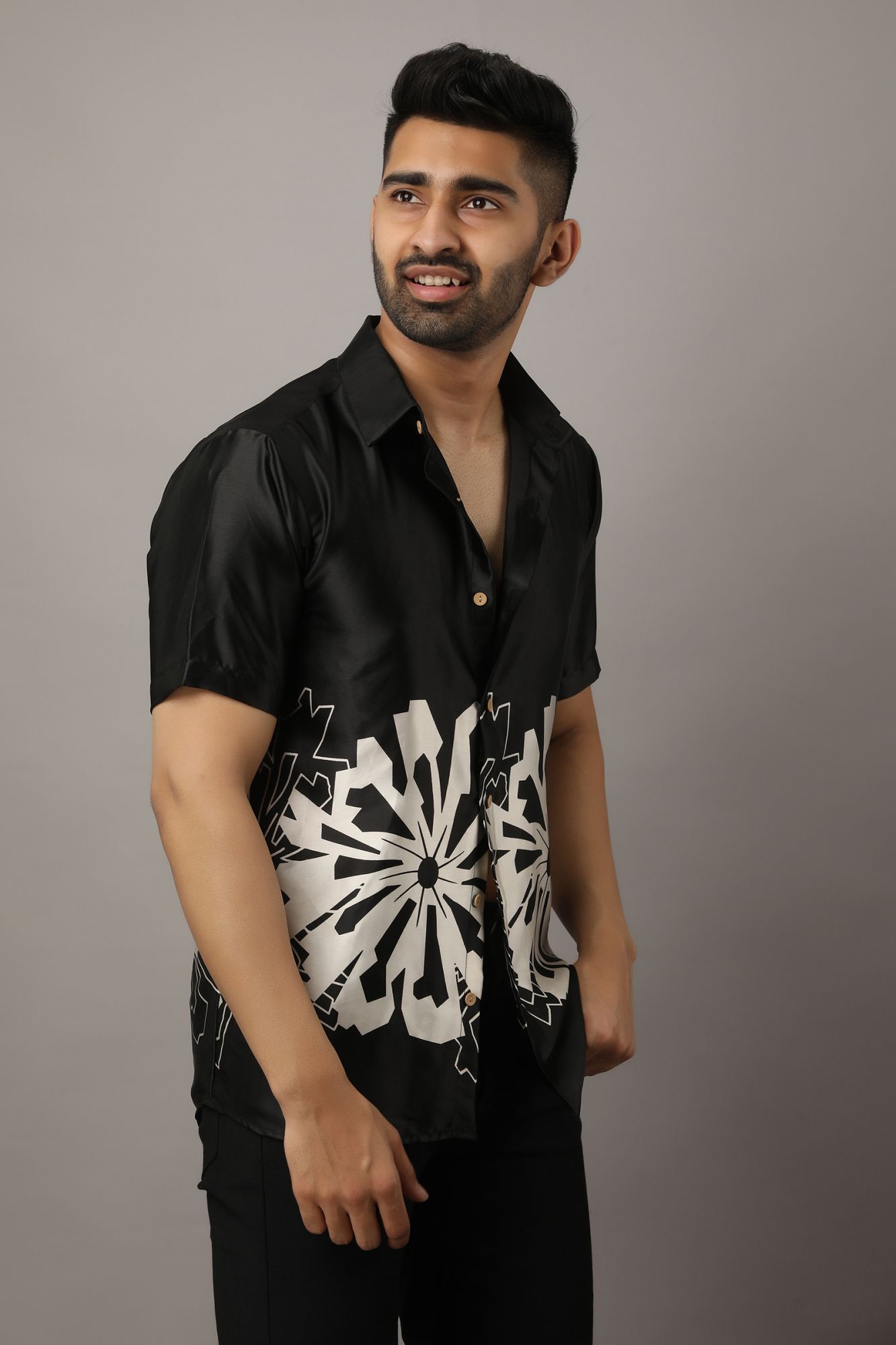 Mens Printed Satin Shirt