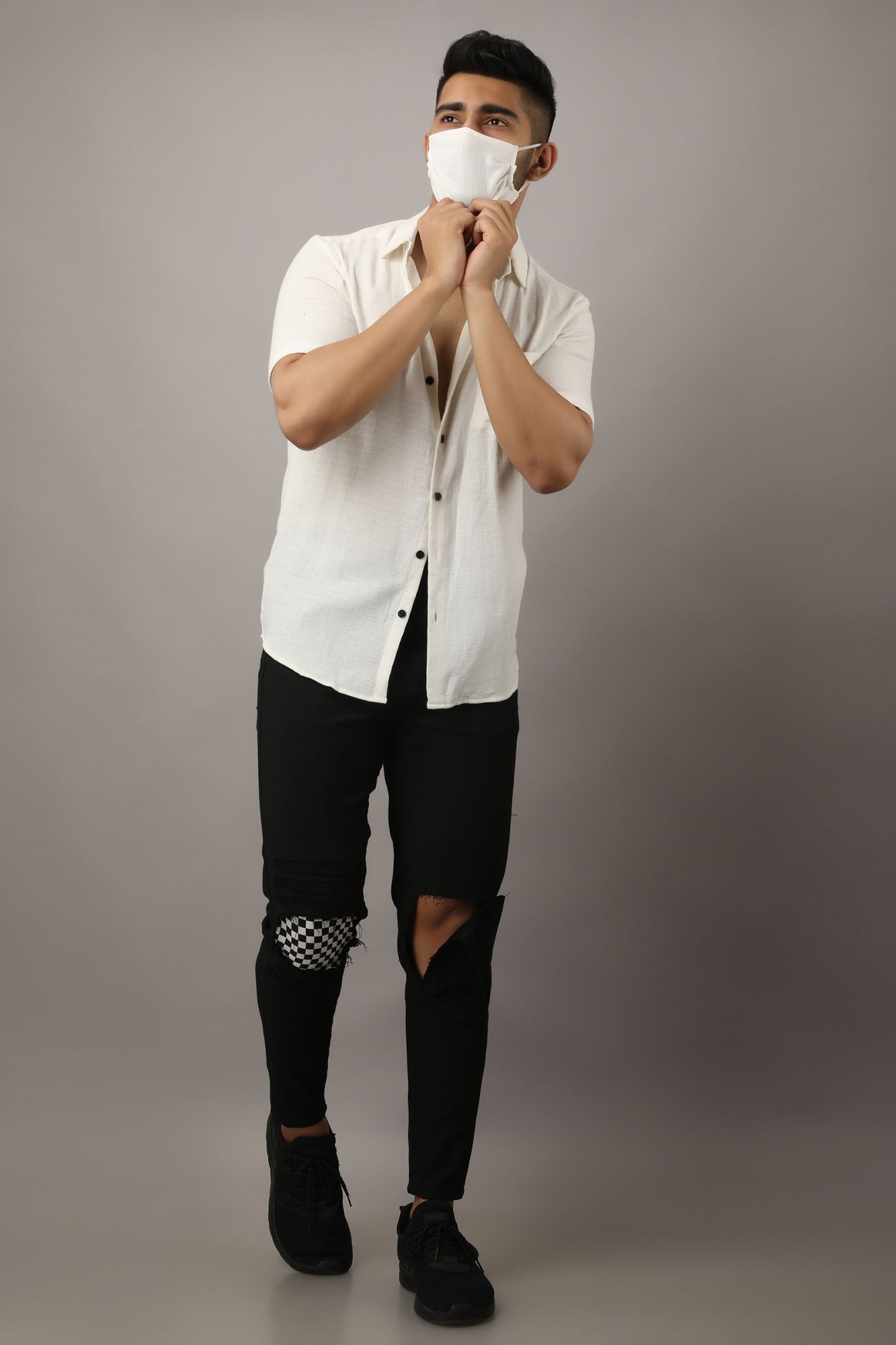 Mens Textured White Shirt