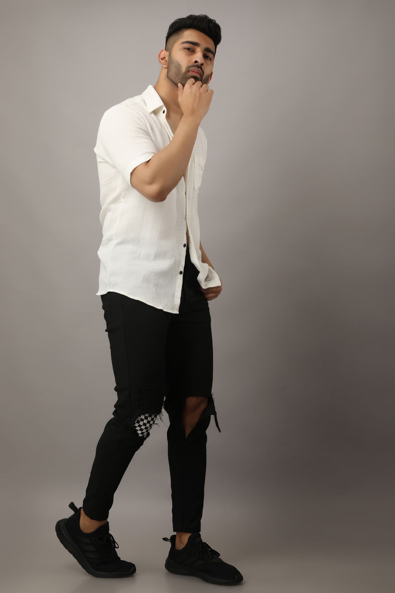 Mens Textured White Shirt