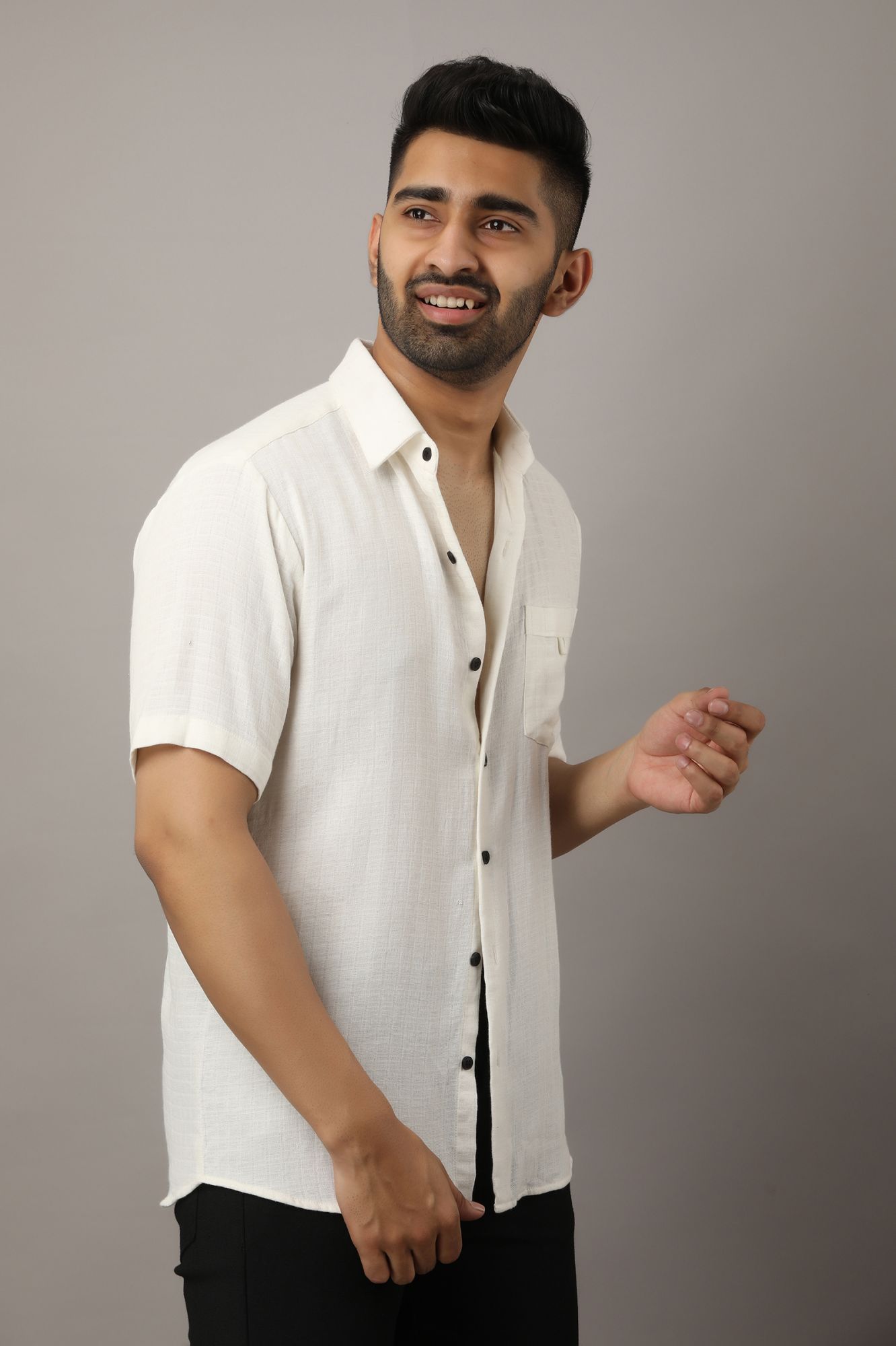 Mens Textured White Shirt