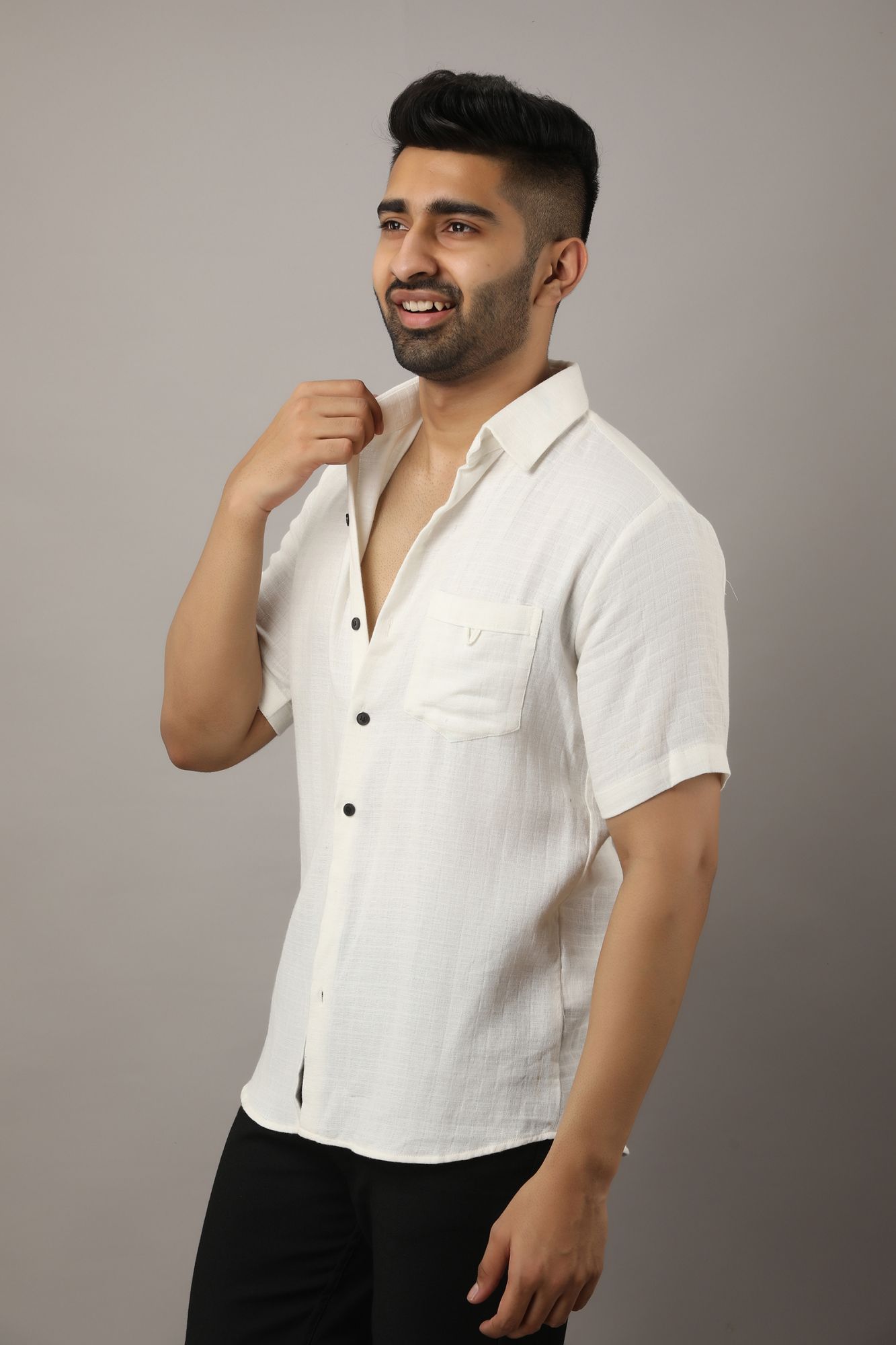 Mens Textured White Shirt
