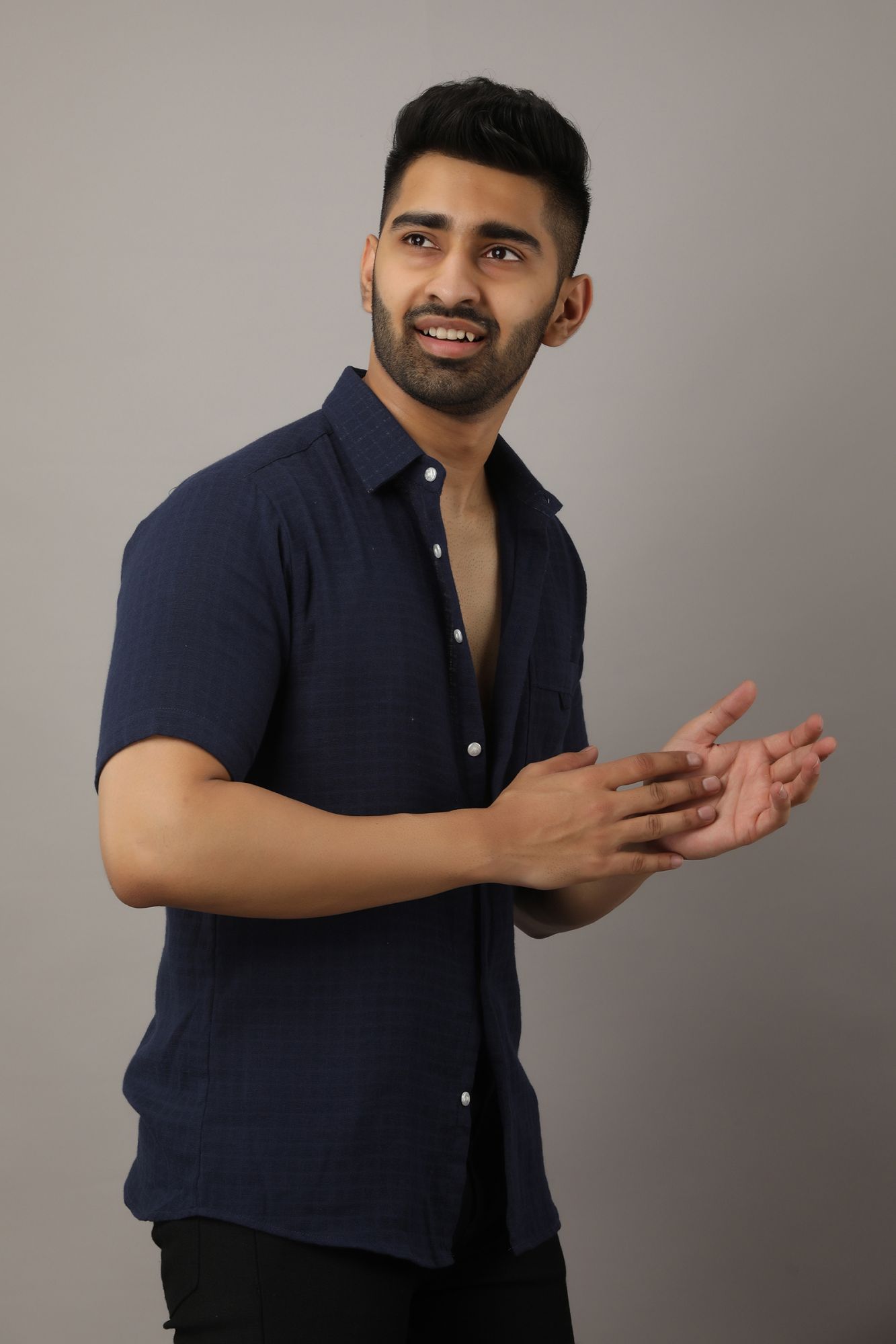 Mens Textured Navy Blue Shirt