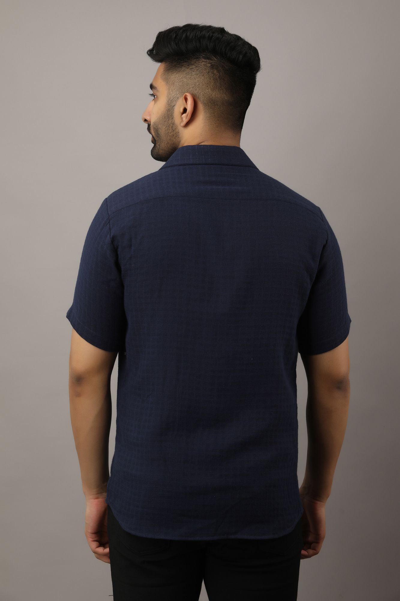 Mens Textured Navy Blue Shirt