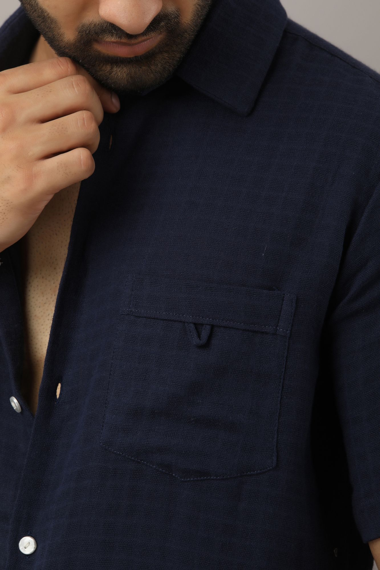 Mens Textured Navy Blue Shirt