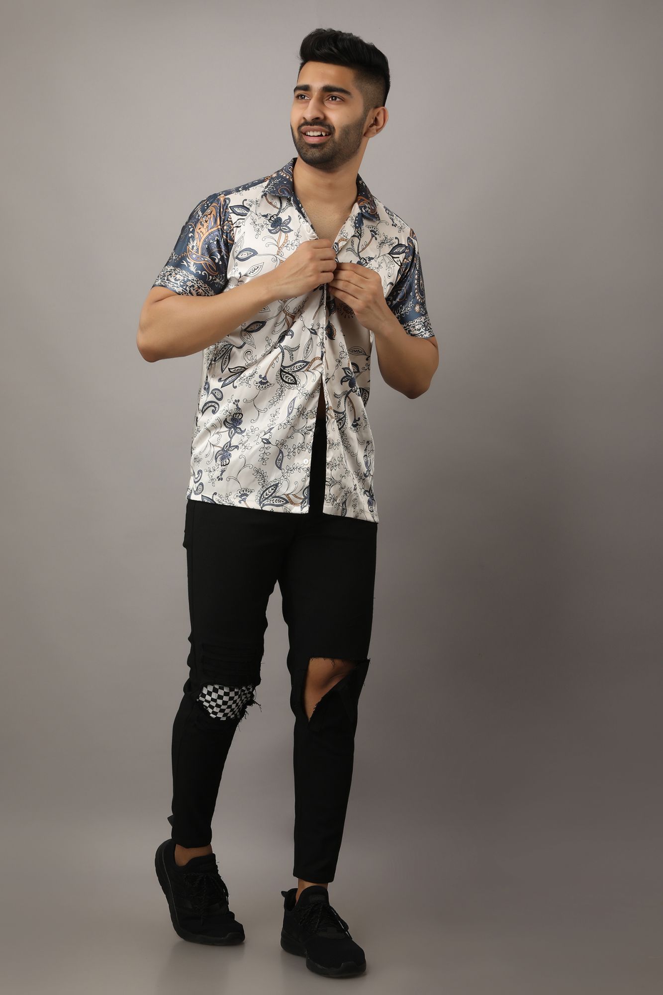 Mens Printed Satin Shirt