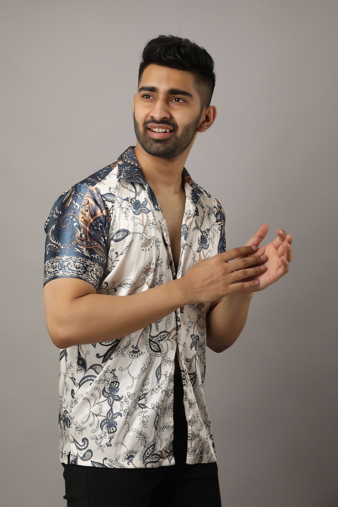 Mens Printed Satin Shirt