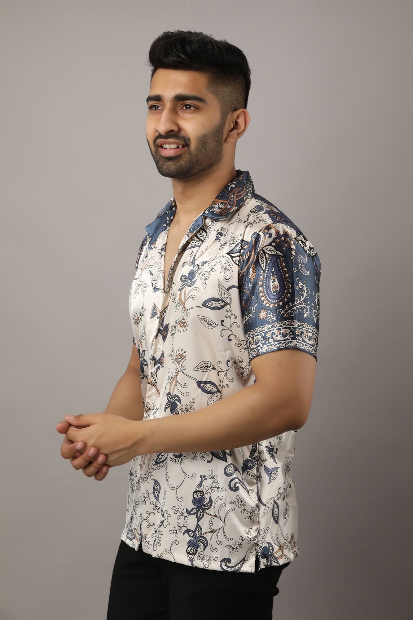 Mens Printed Satin Shirt