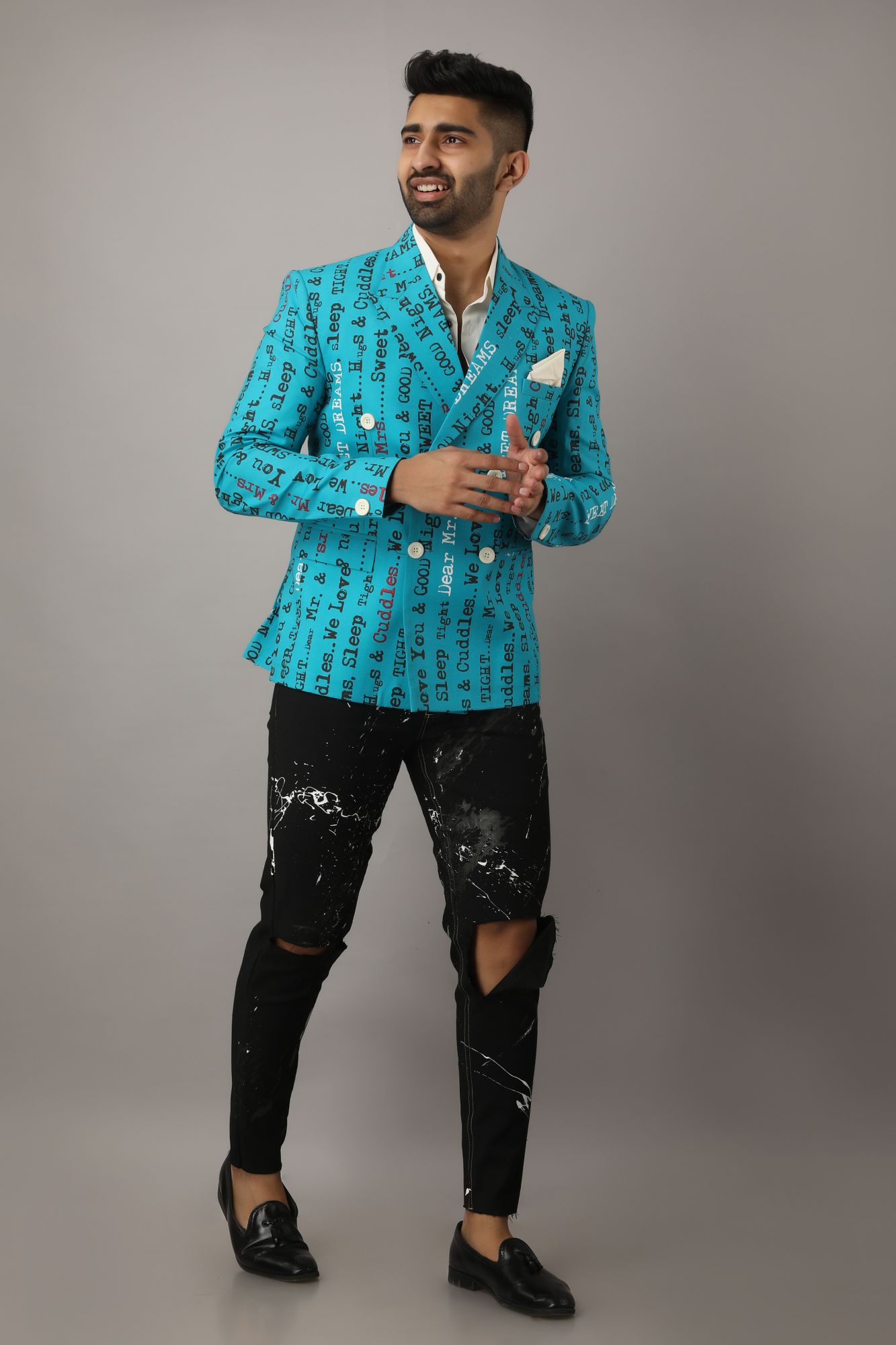 Mens Printed Teal Blazer