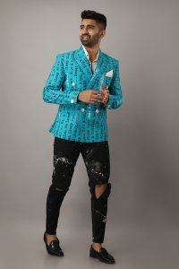 Men's Printed Teal Blazer