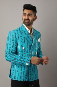 Men's Printed Teal Blazer