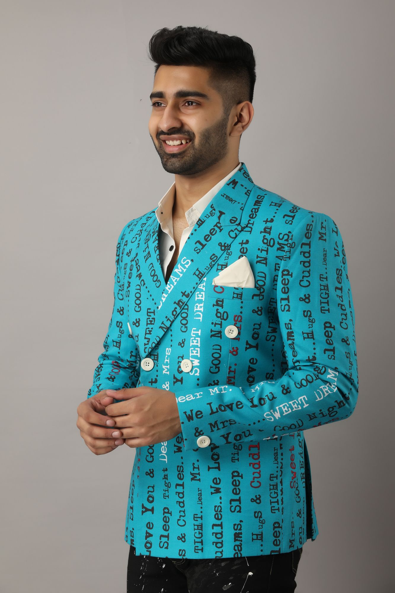 Mens Printed Teal Blazer