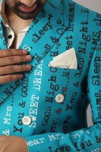 Men's Printed Teal Blazer