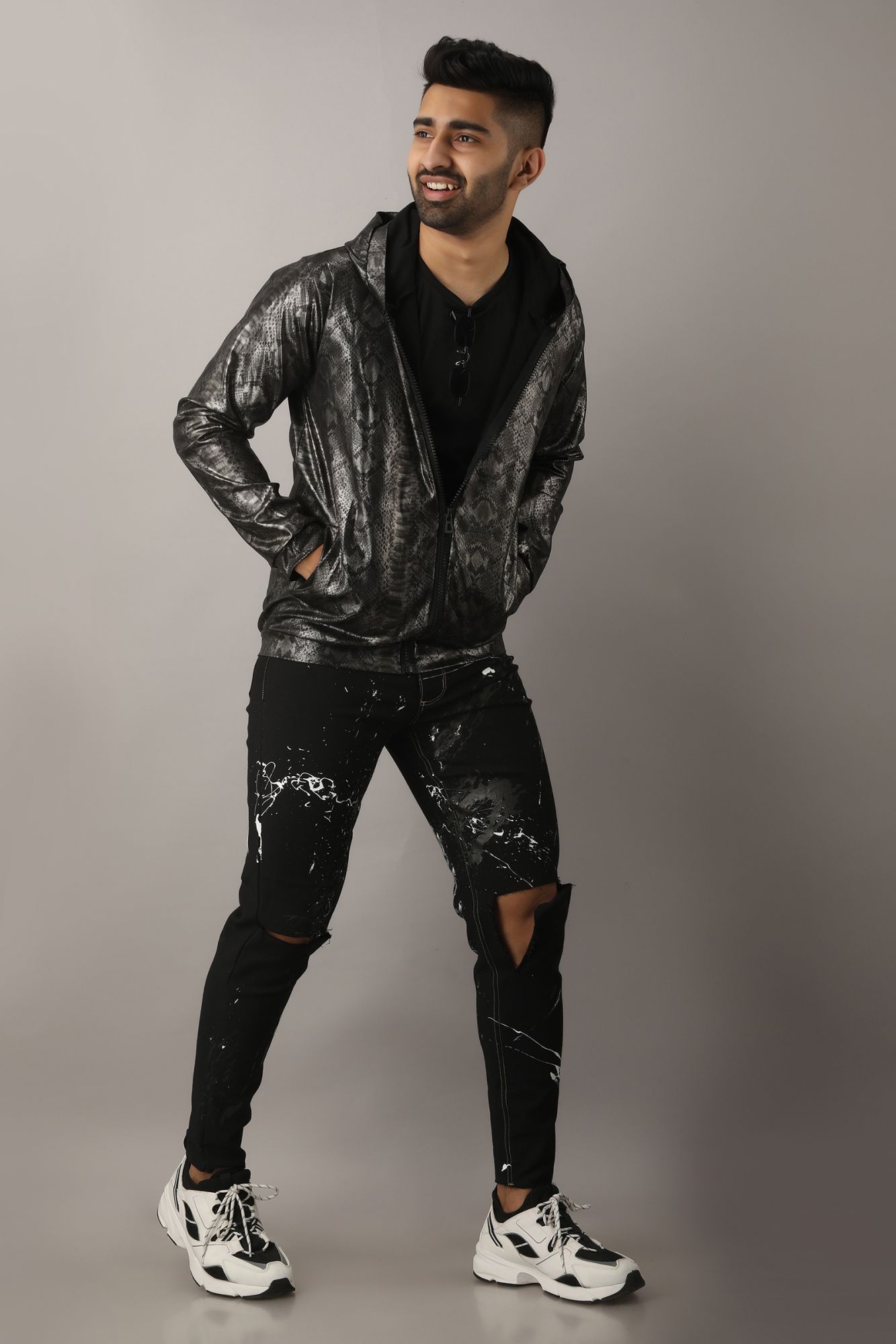 Mens Glossy Snake Print Jacket
