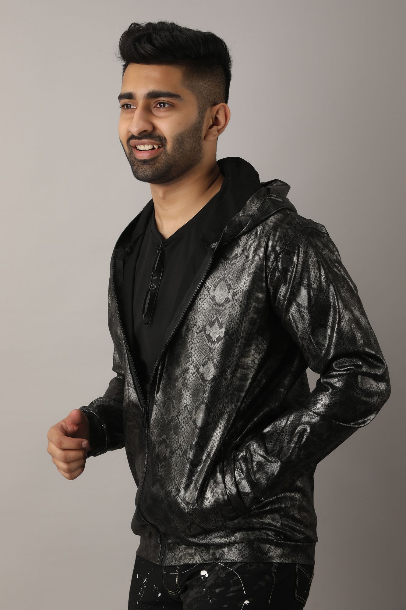 Mens Glossy Snake Print Jacket