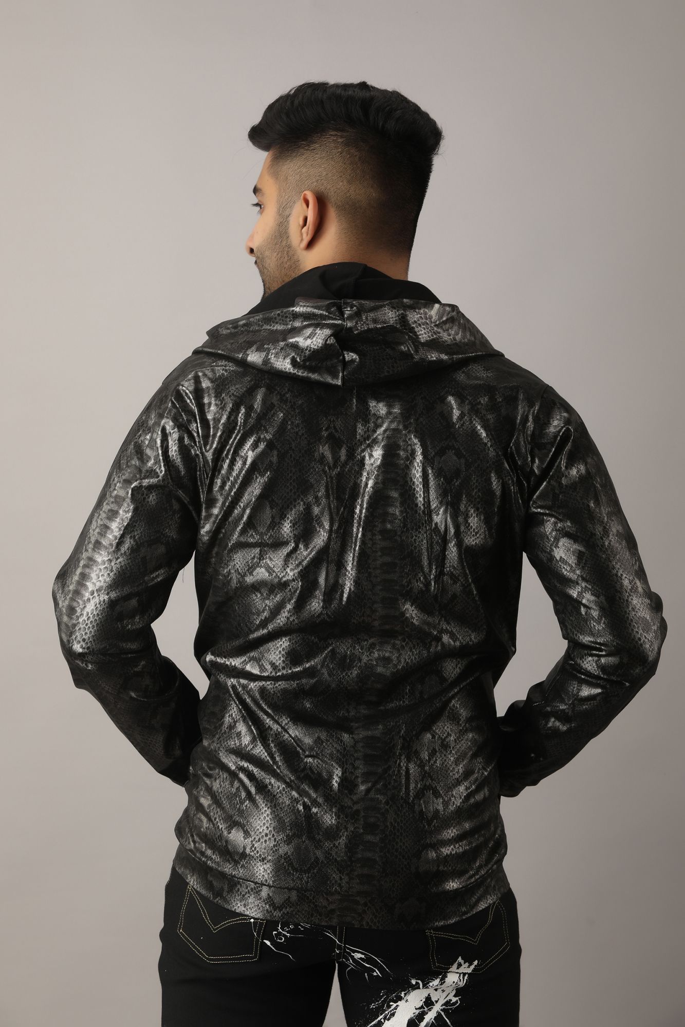 Mens Glossy Snake Print Jacket