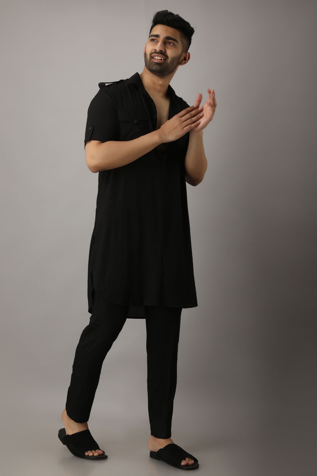 Men's Black Pathani Kurta - Main Image