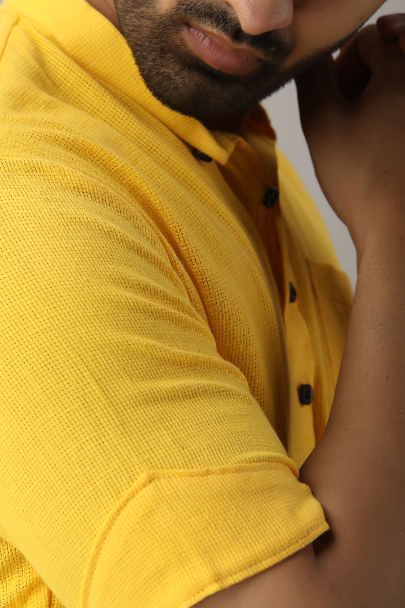 Mens Textured Yellow Kurta