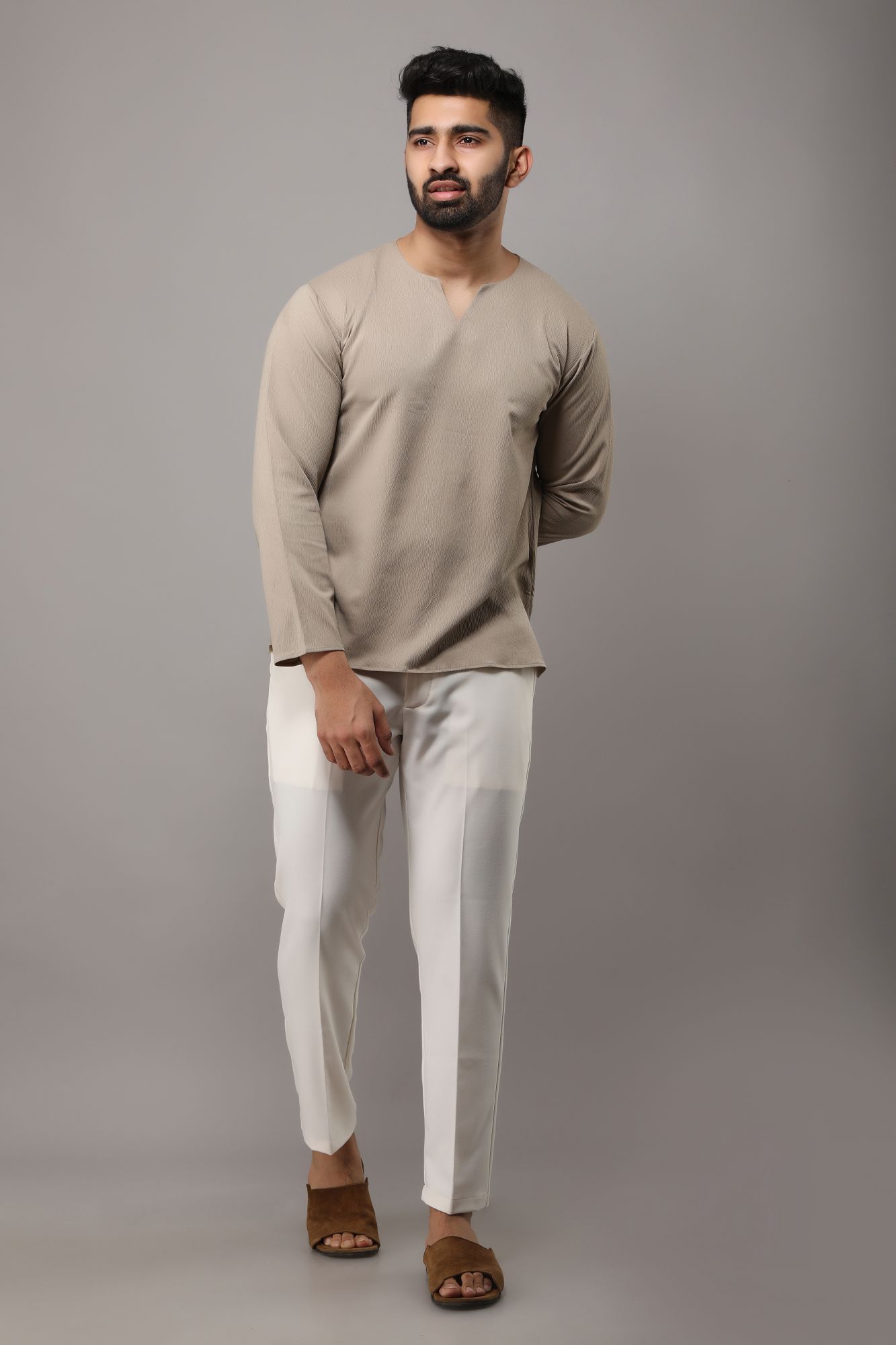 Mens Textured Short Kurta